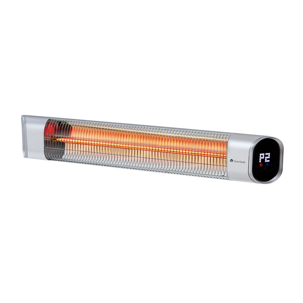 Blumfeldt Dark Wave Promiennik podczerwieni, Promiennik tarasowy, MinimalGlare Heating Tube: złocona rurka carbonowa, 24 stopnie grzania, Timer, IP65, sufitowy 2000 W, srebrny