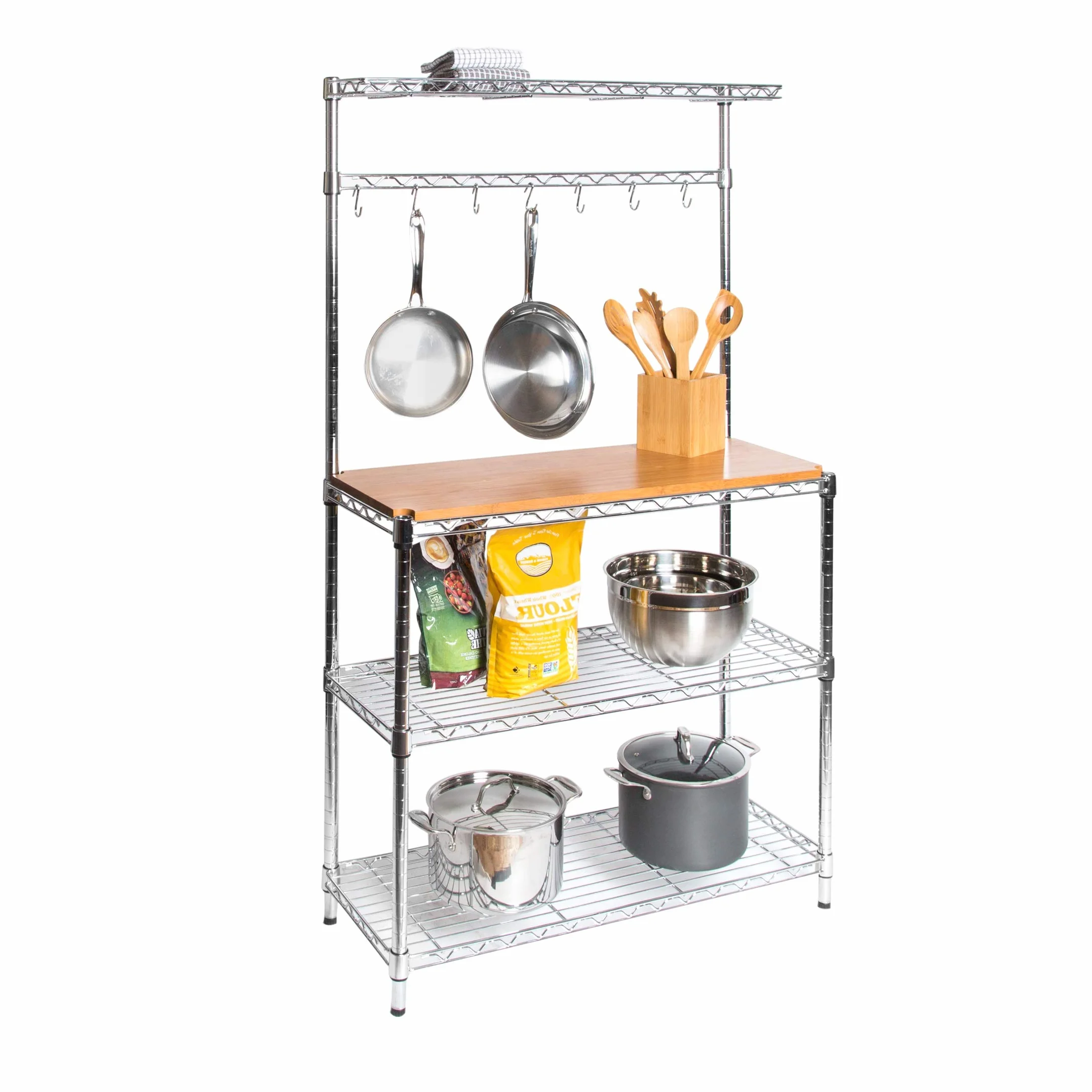 Seville Classics Stojak piekarniczy do kuchni, blat z litego drewna, 35,6 x 91,4 x 160 cm, cynkowy