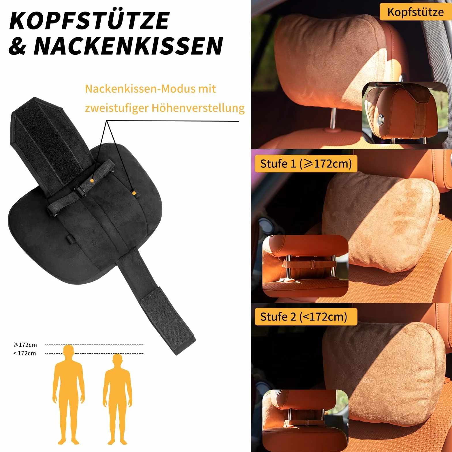 Kwak's zestaw poduszek na zagłówek, Maybach Design S klasa, super miękka poduszka na zagłówek samochodowy, podparcie lędźwiowe, poszewka ze sztucznego zamszu PP, bawełniana wypełniona poduszka (szara)