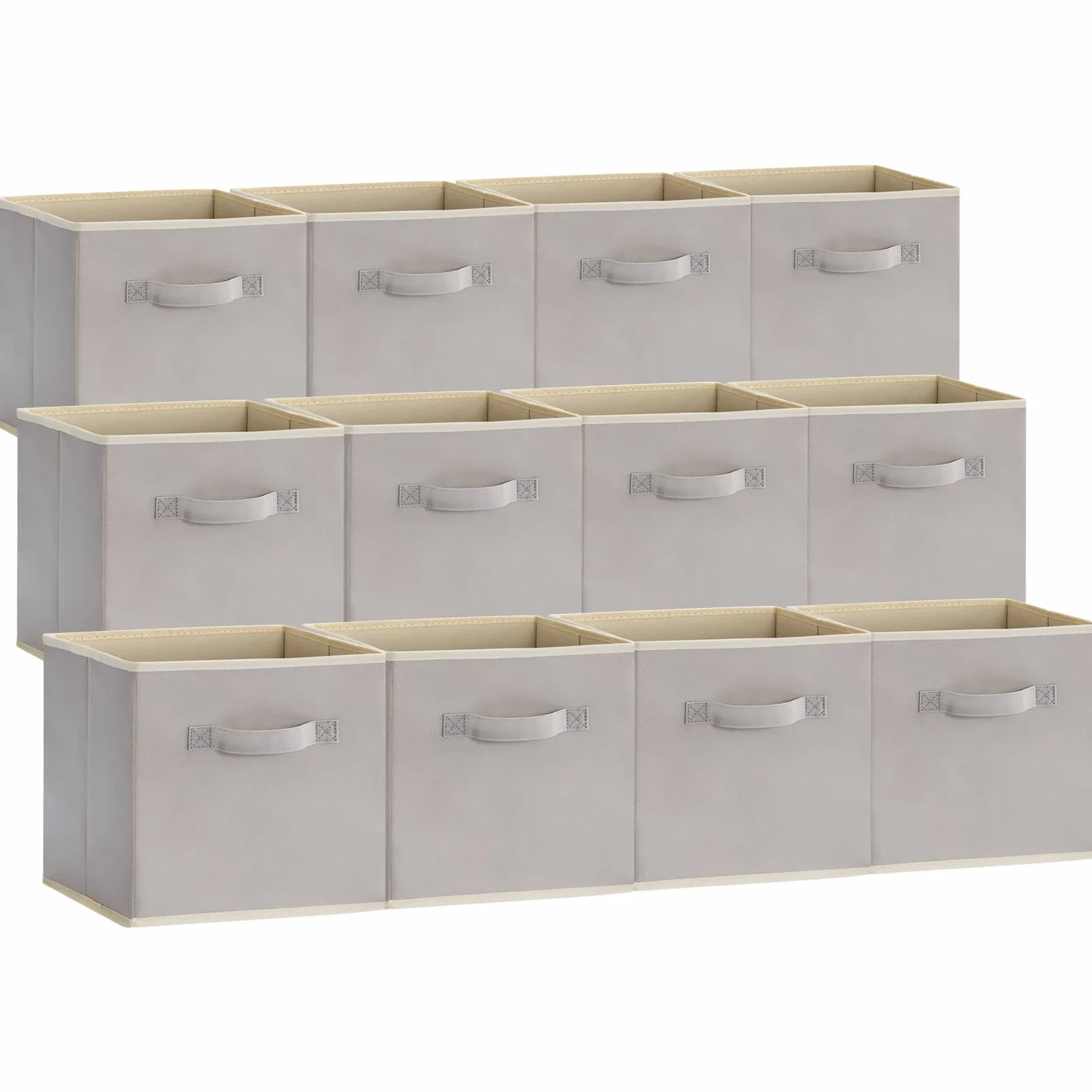 Lifewit 12 Pack składanych pudełek do przechowywania kostek, średniej wielkości dekoracyjne kosze do przechowywania, otwarte kostki do przechowywania z uchwytami, 33 x 33 x 33 cm, jasnoszary