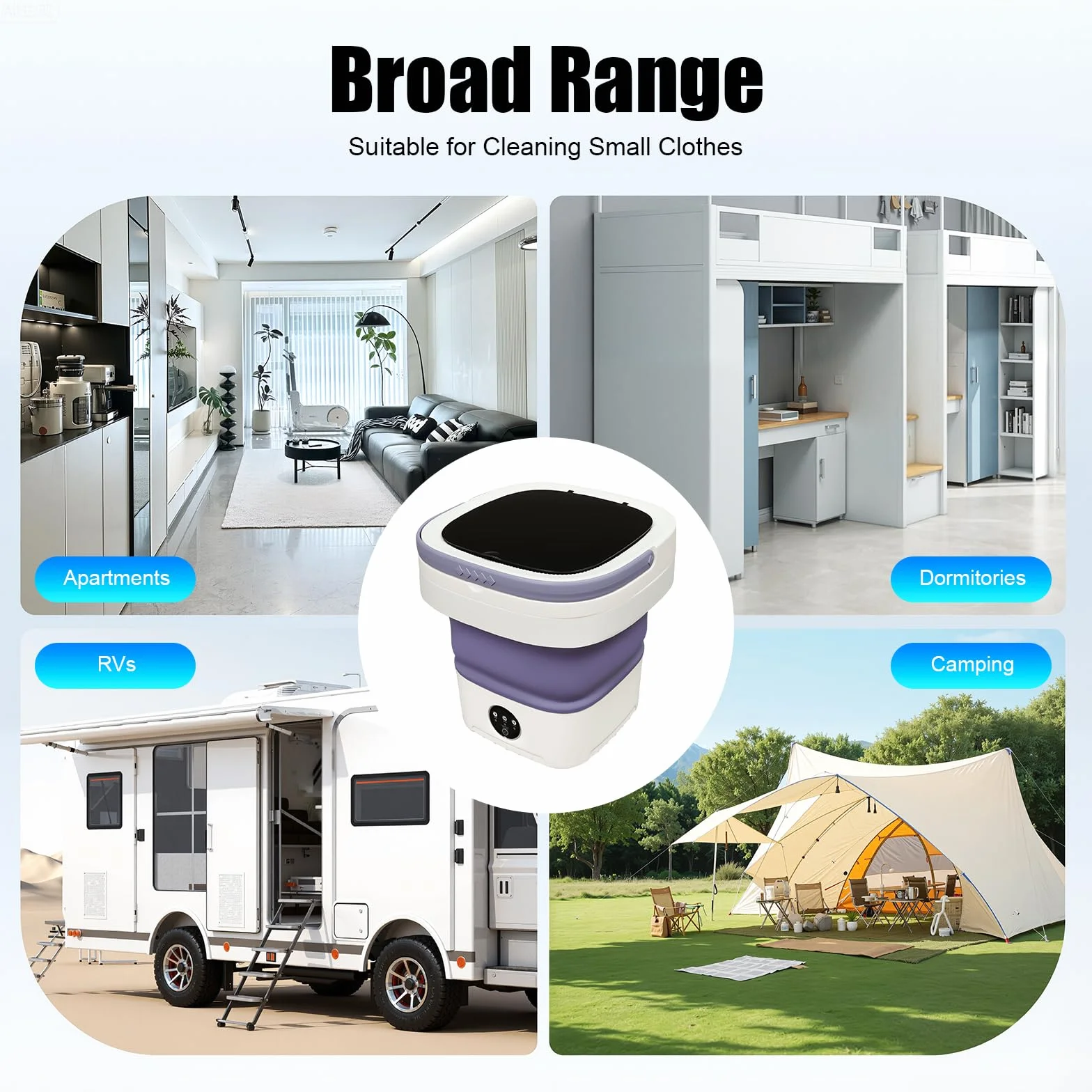 Przenośna pralka, składana mini pralka, 12 l, duża pojemność, do mieszkań, kamperów, hoteli, fioletowa