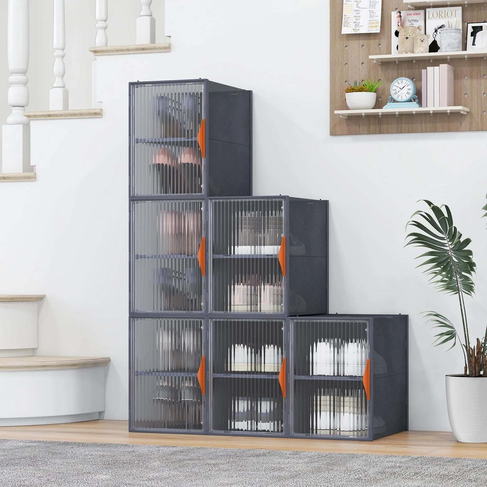 COSTWAY Pudełka na buty, zestaw 12 organizerów na buty, z tworzywa sztucznego, składane z pokrywką, do przechowywania butów do salonu, 49 x 32 x 133 cm