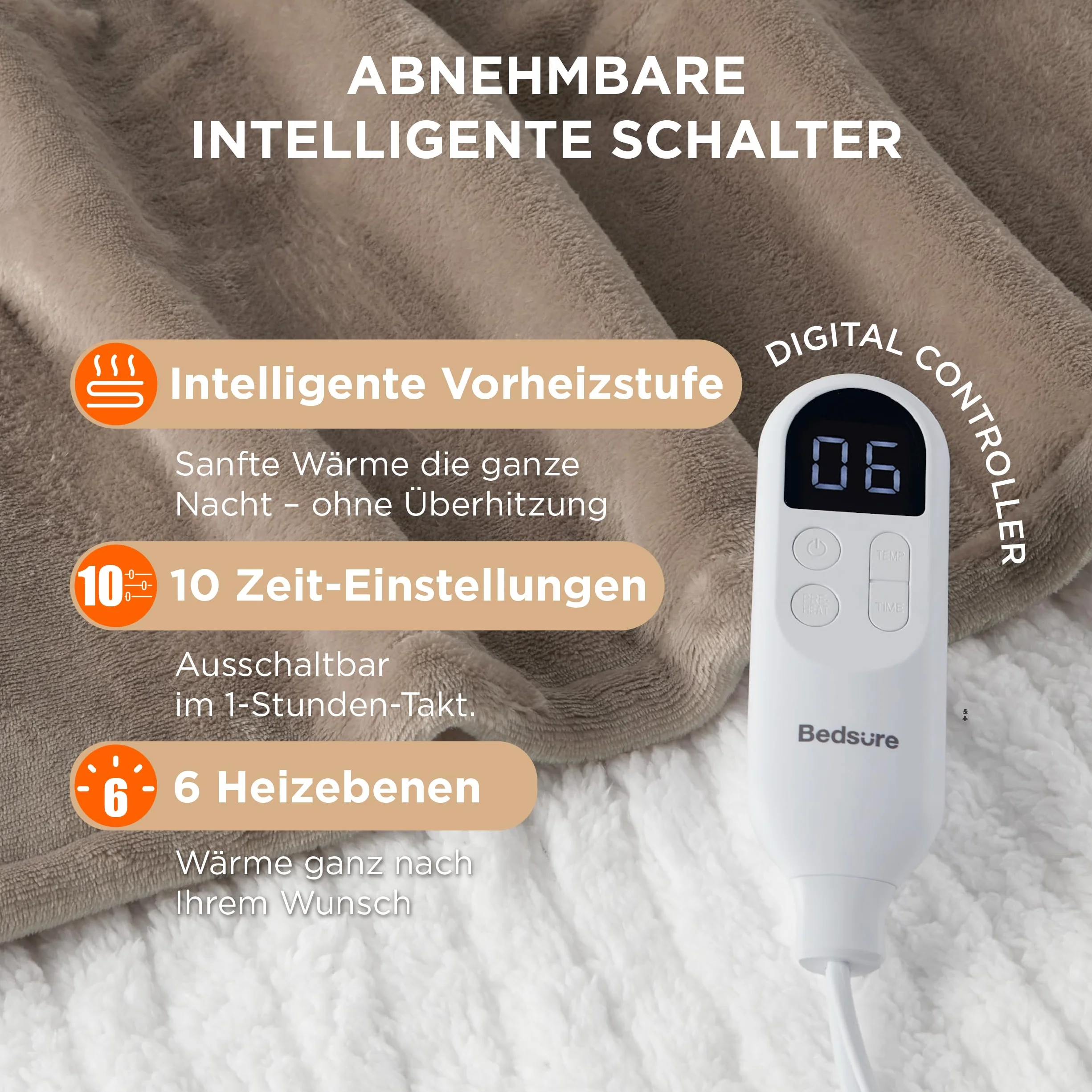 BEDSURE Koc grzewczy z automatycznym wyłączaniem, prezent dla kobiet, na Boże Narodzenie, elektryczny koc z 6 stopniami ogrzewania i timerem 10-godzinnym, 130 x 180 cm, brązowy