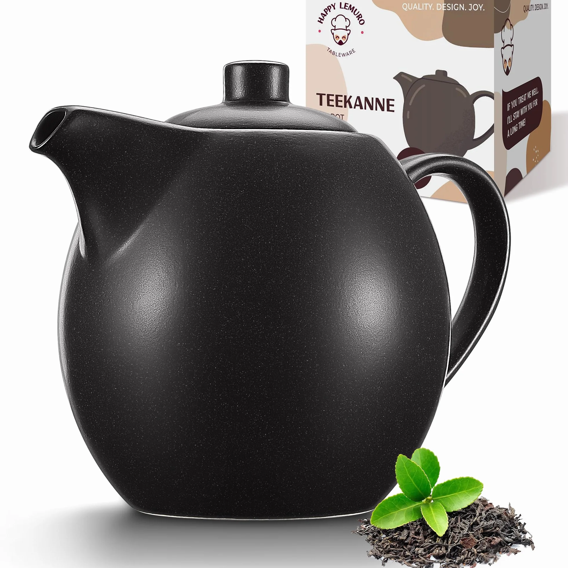 Ceramiczny dzbanek do herbaty z zaparzaczem, 1,2 l, czarny (antracytowy)