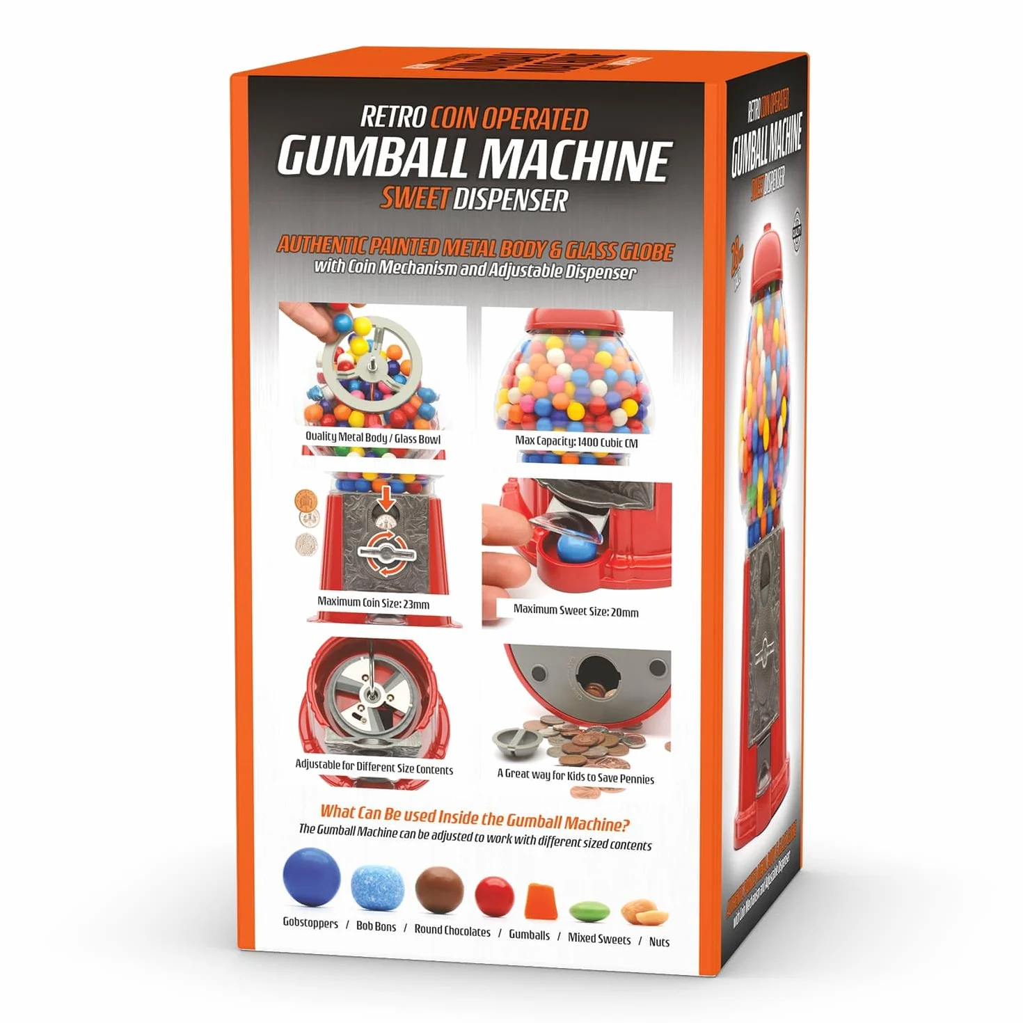 CKB LTD Duża maszyna do Gumball retro dozownik słodyczy skarbonka na monety 28 cm czerwony