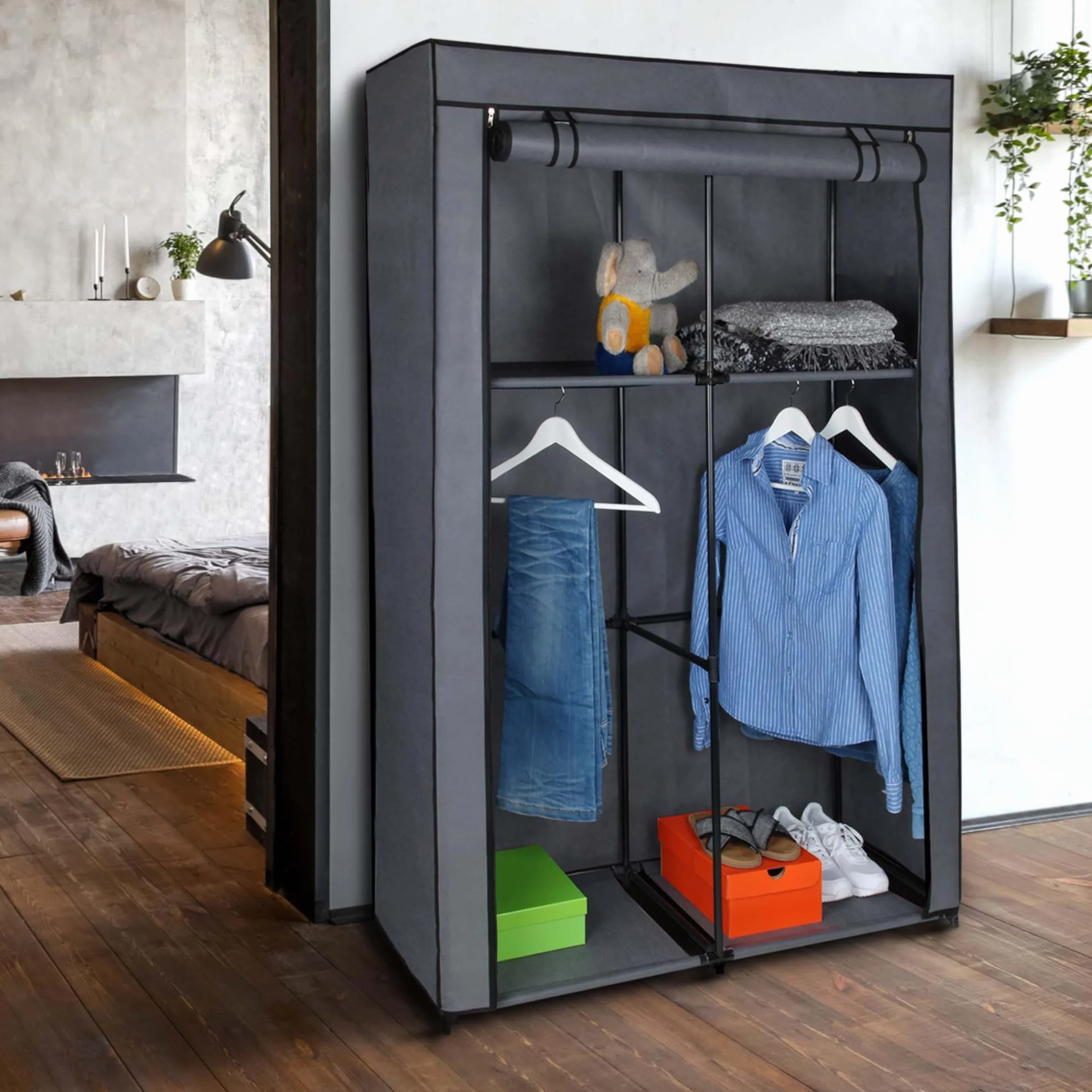 your GEAR Szafa na ubrania Grado 108x45x175 cm materiałowa 2 drążki 4 półki