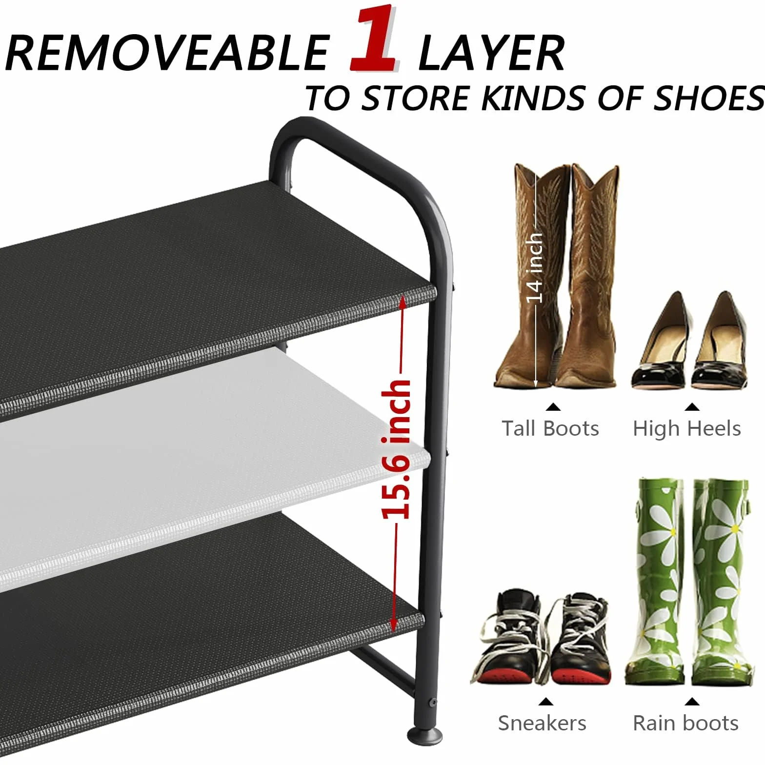 Stojak na buty 3-poziomowy Metalowy Organizer 12-18 par Czarny 29 x 108 x 62 cm