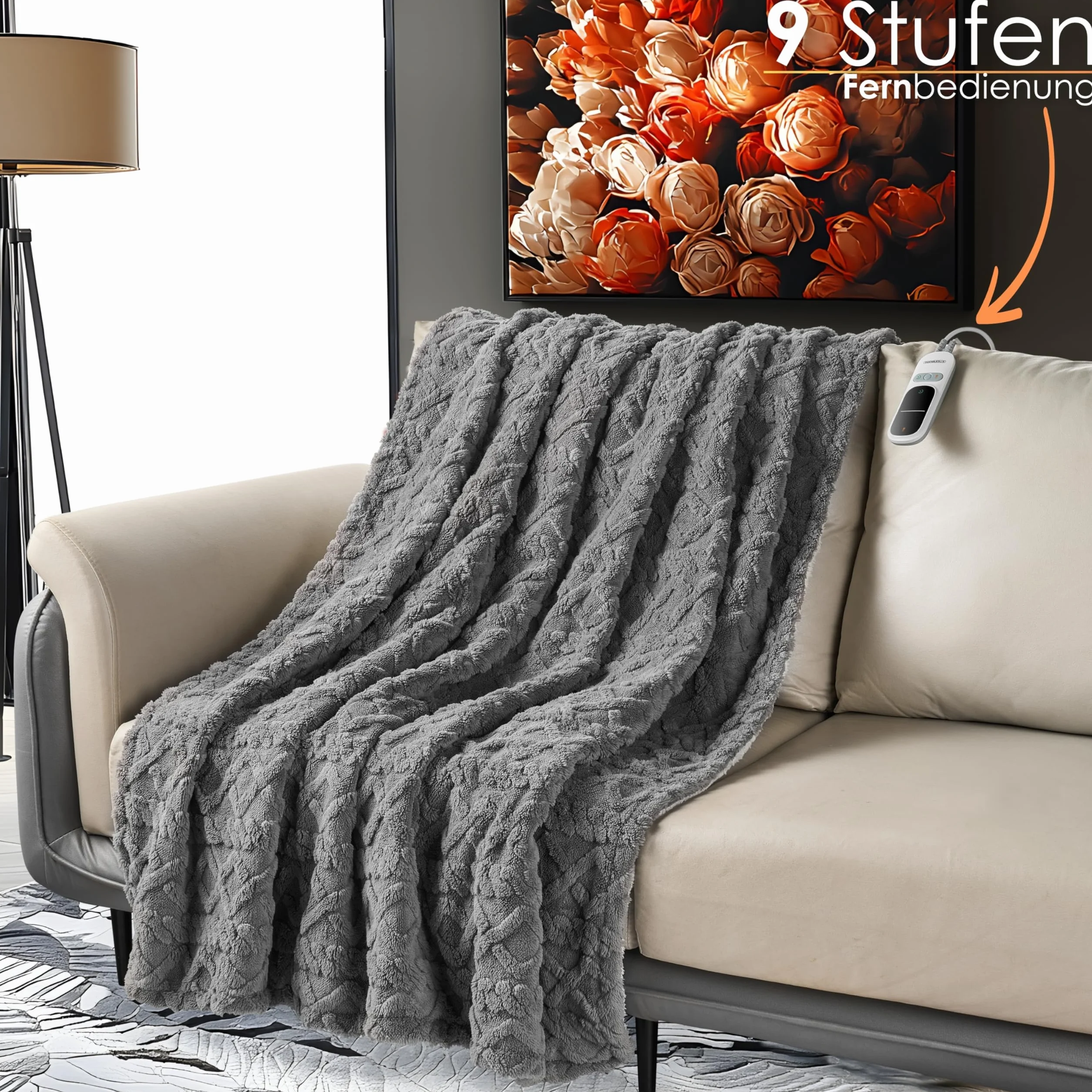 Koc grzewczy z automatycznym wyłącznikiem, przytulny, 180 x 130 cm, elektryczny koc grzewczy, koc na łóżko, sofę, koc termiczny, 9 stopni prania w temperaturze do 40°C
