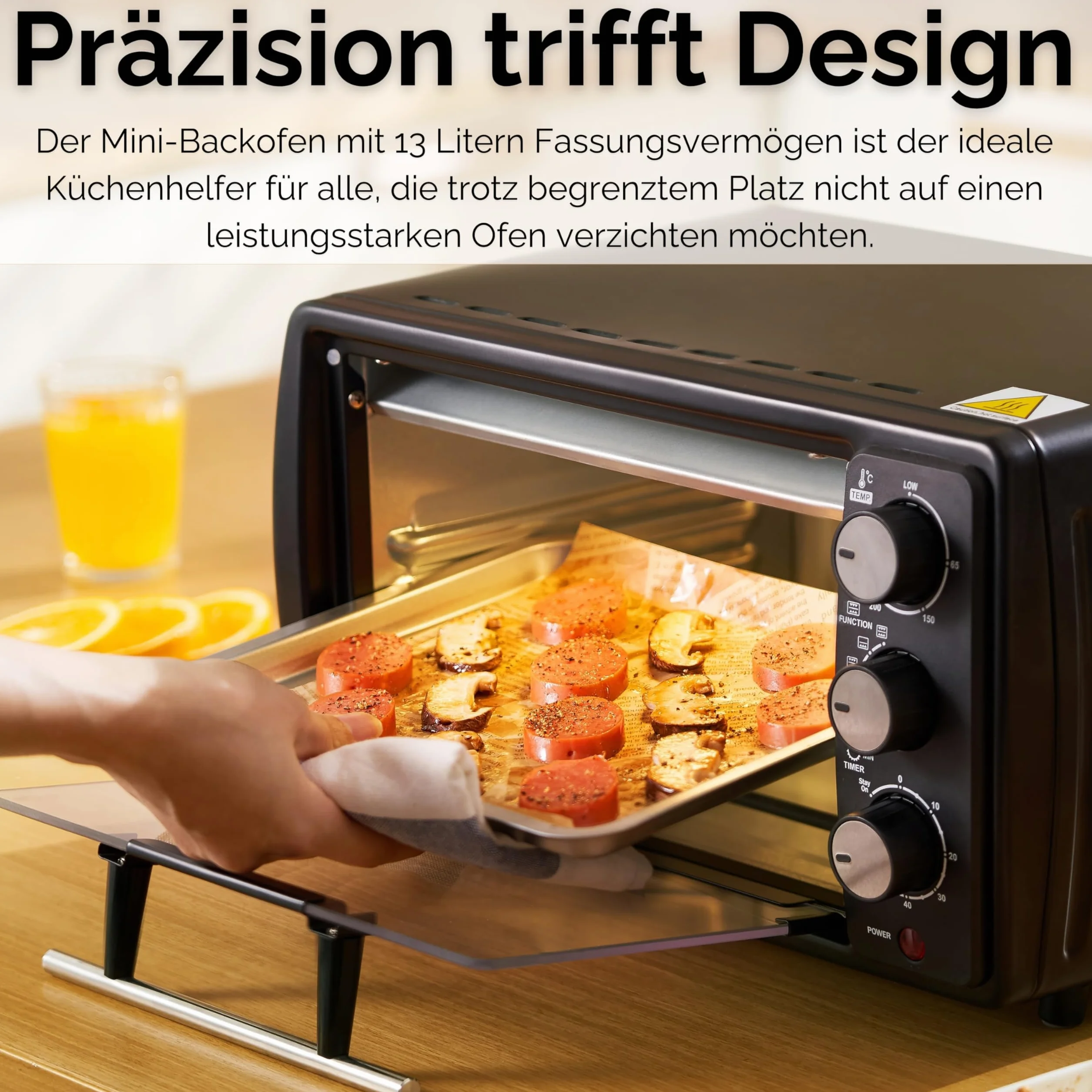 Steinborg Mini piekarnik 13 l 1200 W z timerem, grzanie górne i dolne, wolnostojący