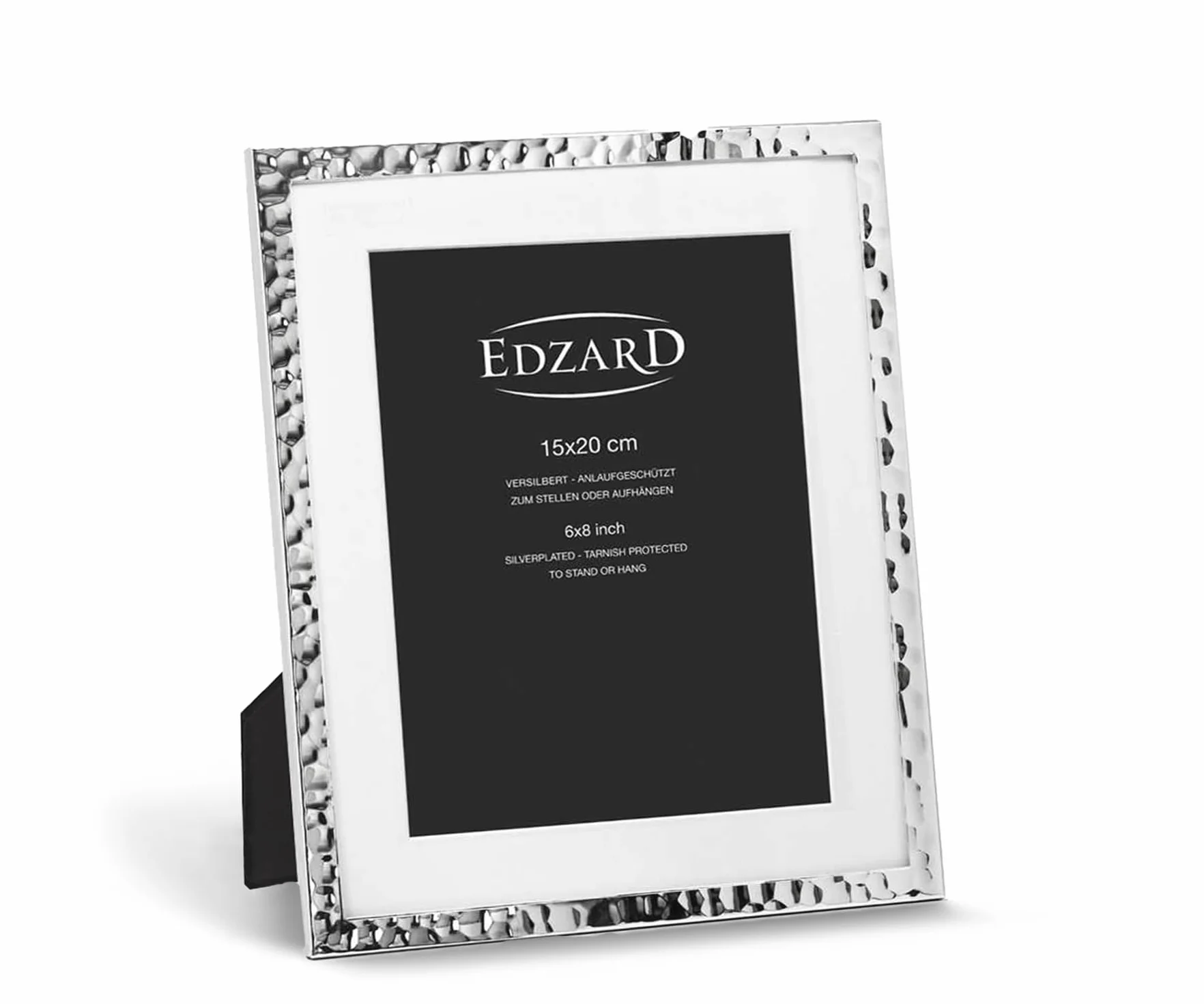 EDZARD Fano ramka na zdjęcia 15 x 20 cm, passe-partout, szlachetnie posrebrzana, zabezpieczona przed matowieniem, z aksamitnym grzbietem, w zestawie 2 zawieszki, ramka na zdjęcia do postawienia i