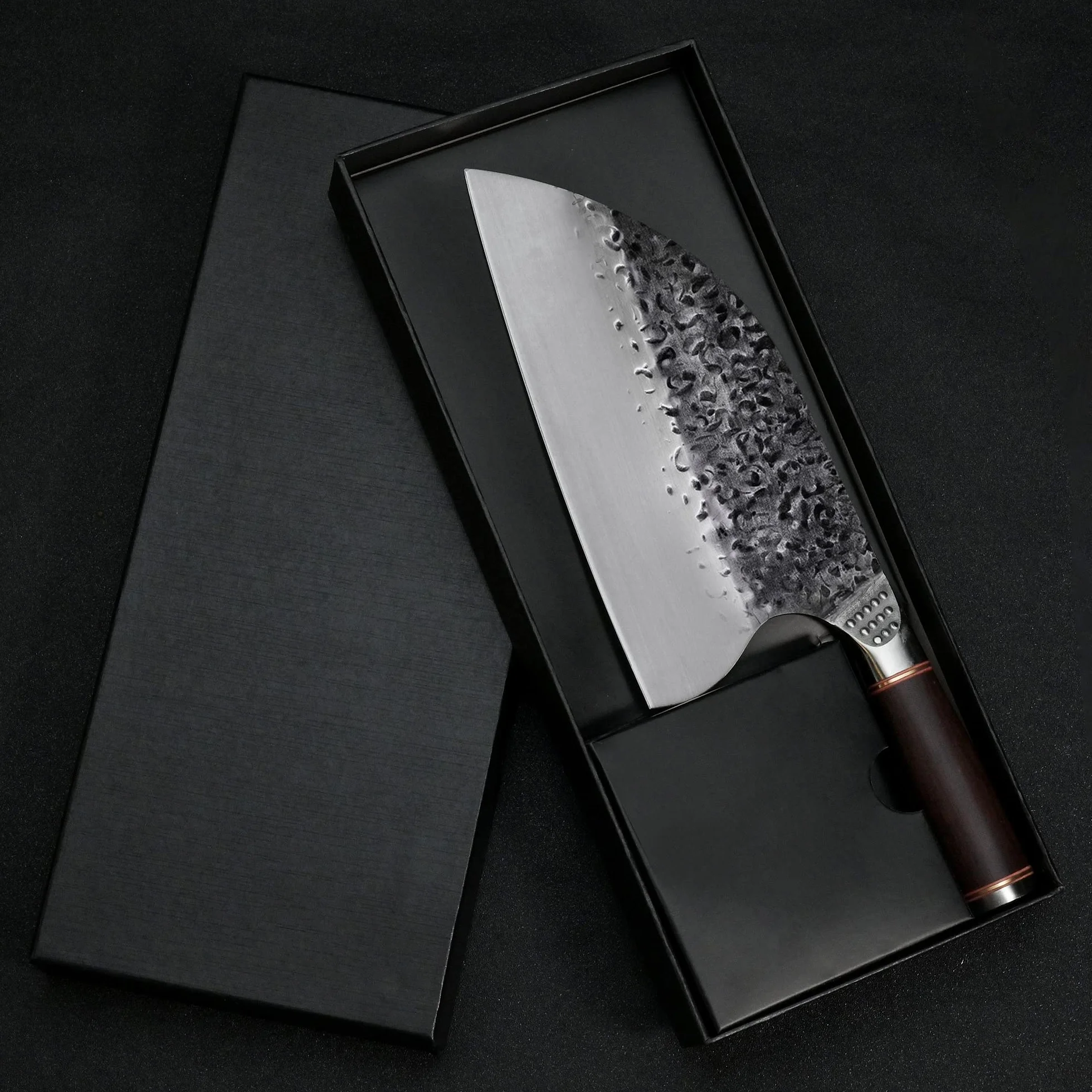 Nóż szefa kuchni Santoku do filetowania, mięsa, warzyw ze skórzaną pochwą