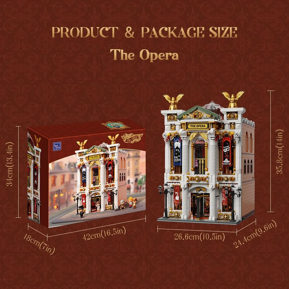PANTASY Vintage European Grand Theater Building Set, Modułowy Model z Kryształowym Żyrandolem, Przezroczystą Kopułą i Rozszerzalną Sceną Uliczną Kolekcjonerski Teatr Retro dla Dorosłych