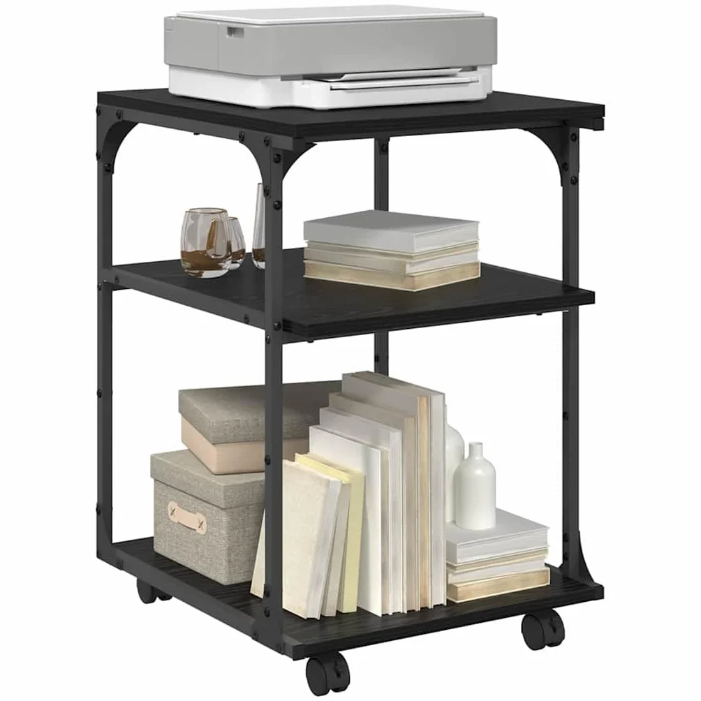 vidaXL Stojak na drukarkę Czarny Dąb 43 x 48 x 64 cm, Stojak na drukarkę, prostokątny, industrialny, wielopoziomowy organizer, mobilne meble, miejsce na dokumenty