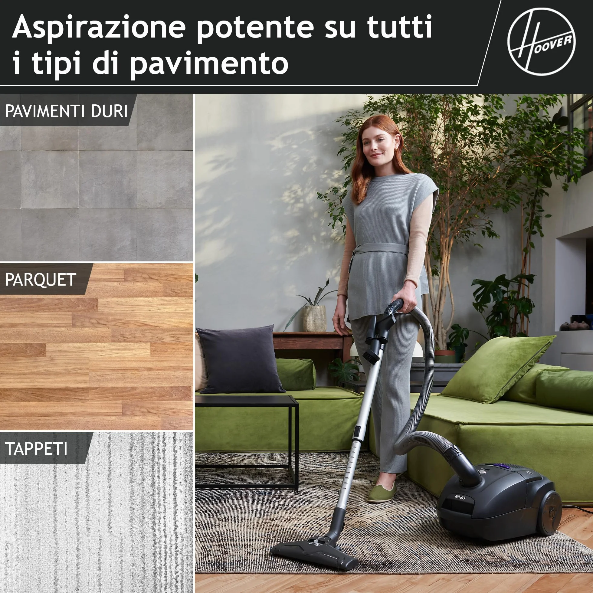 Hoover Telios odkurzacz podłogowy z workiem – kompaktowy, cichy 69 dBA, worek 3,5 l, lekki odkurzacz przewodowy, dysza do parkietu, zintegrowane akcesoria, promień roboczy 9,6 m, filtr pyłu EPA12