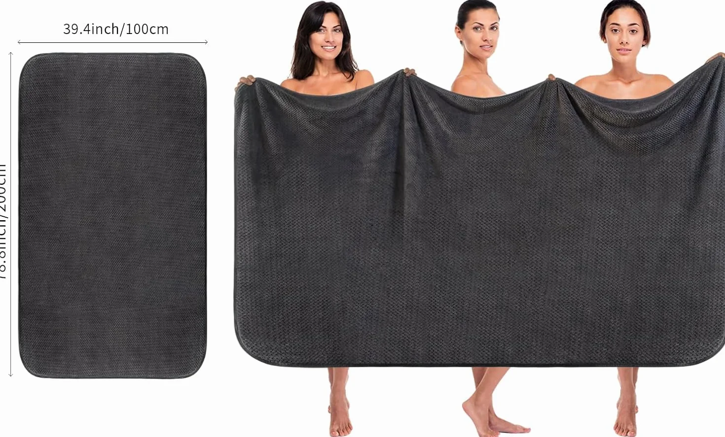KinHwa Ręczniki kąpielowe z mikrofibry 100 x 200 cm zestaw 2 szt. szare