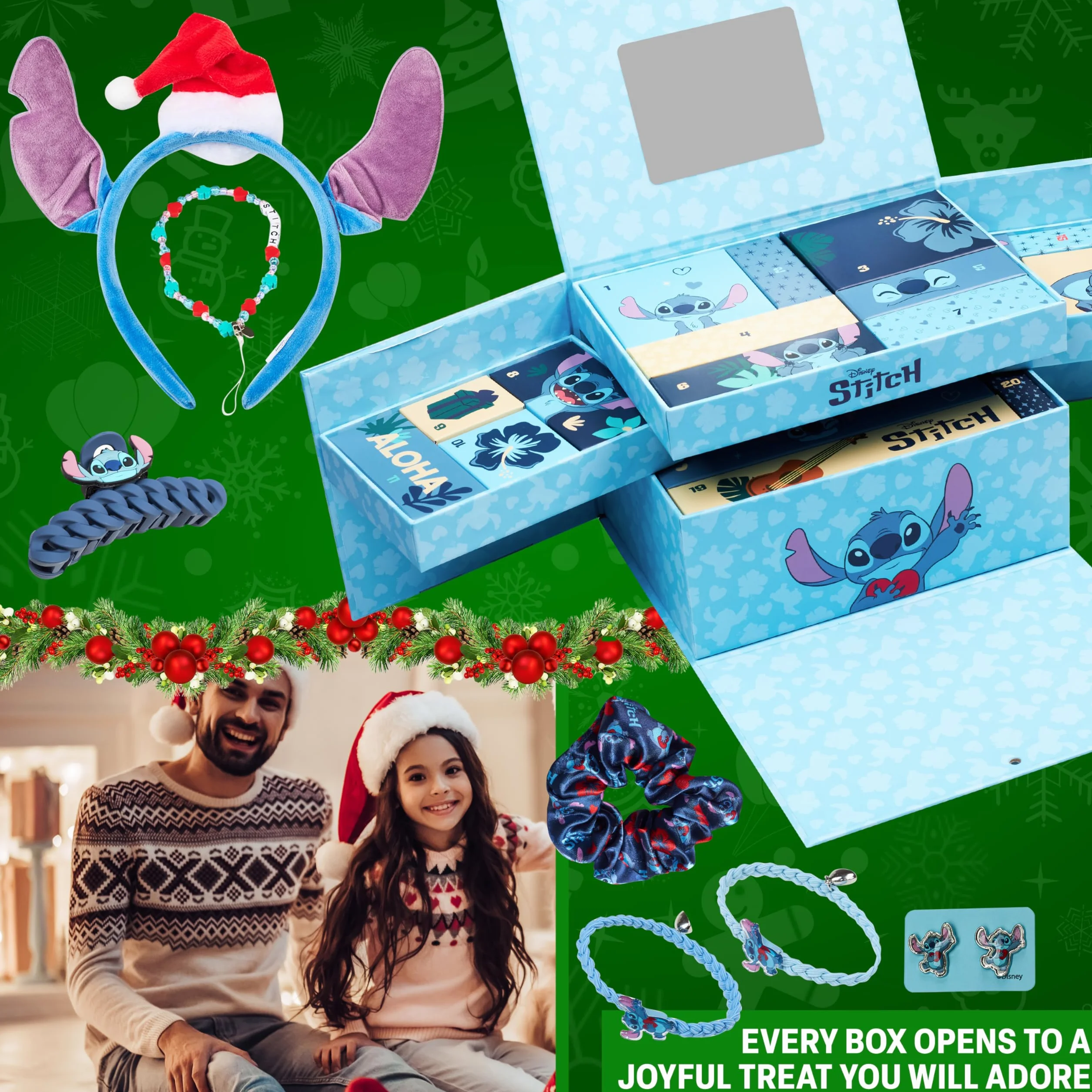 Get Trend Kalendarz adwentowy 2025 dla dziewcząt i nastolatków w pudełku prezentowym z akcesoriami, skarpetkami, artykułami piśmienniczymi, biżuterią (Stitch Advent Calendar)