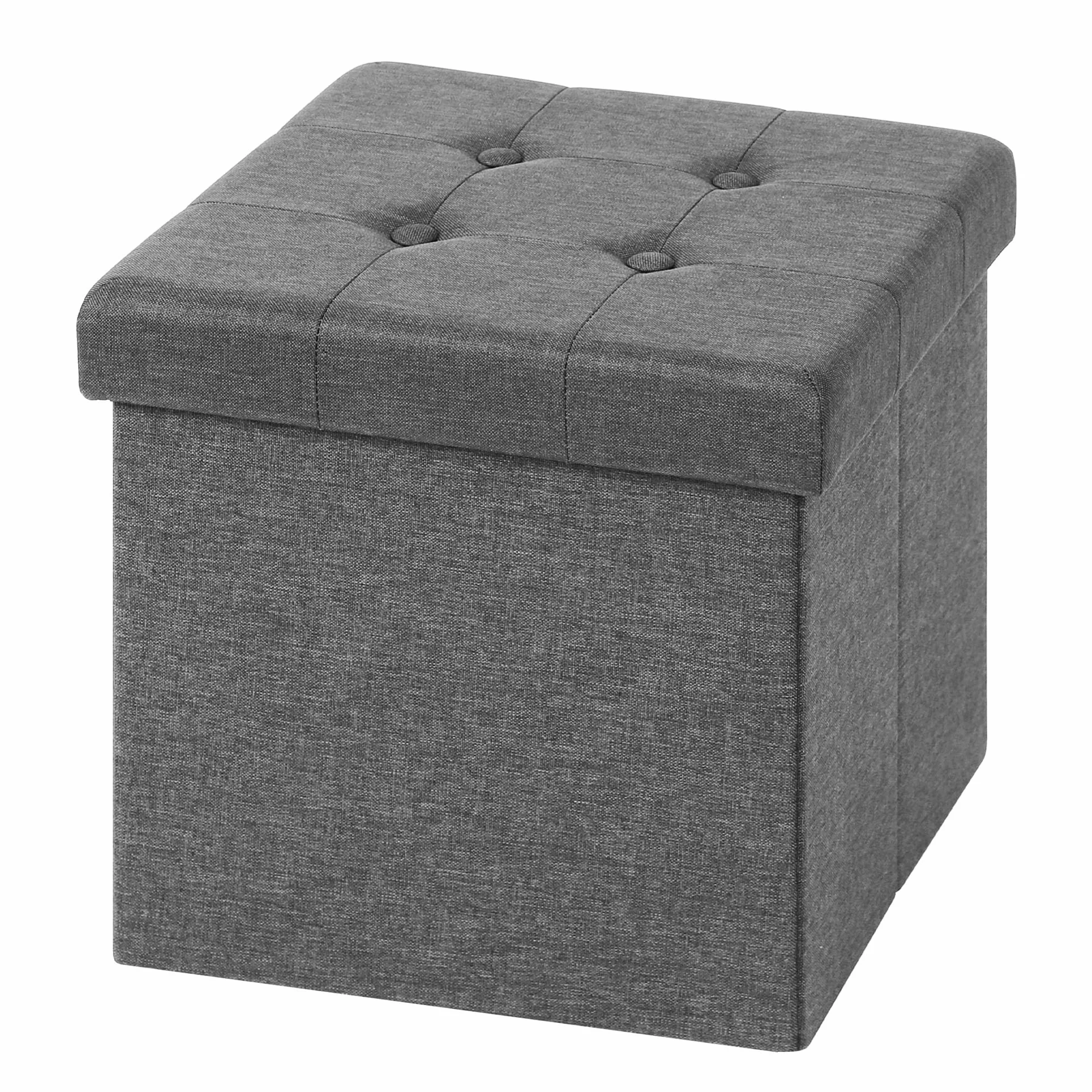 WOLTU przechowywania, kostka do siedzenia, ławka do siedzenia, składane pudełko do przechowywania, zdejmowana pokrywa, tapicerowane siedzisko z lnu, 37,5 x 37,5 x 38 cm, jasnoszary