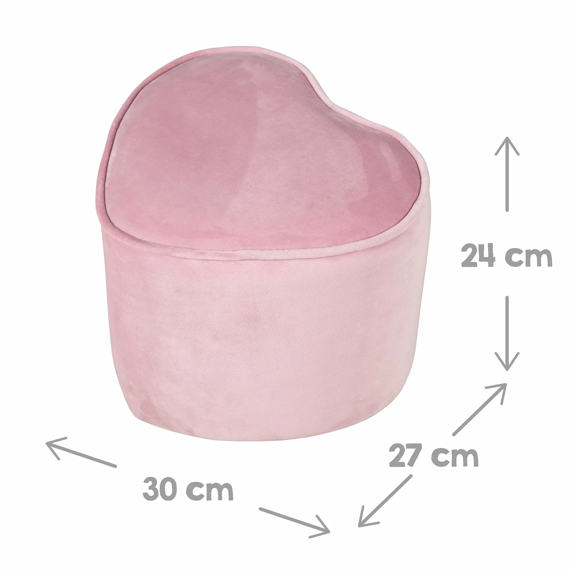 roba Taboret dziecięcy Lil Sofa w kształcie serca - Wygodny taboret w różowym welurowym materiale - Pufa do pokoju dziecięcego - Wysokość siedziska 24 cm