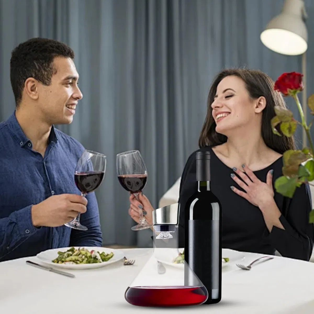 Dekanter do wina z dozownikiem, Aerator do butelek z winem, Aerator ręczny do wina, karafka z czerwonego szkła, karafka do wina 1500 ml kryształowa karafka do wina ręczny Aerator do dekantera wina,
