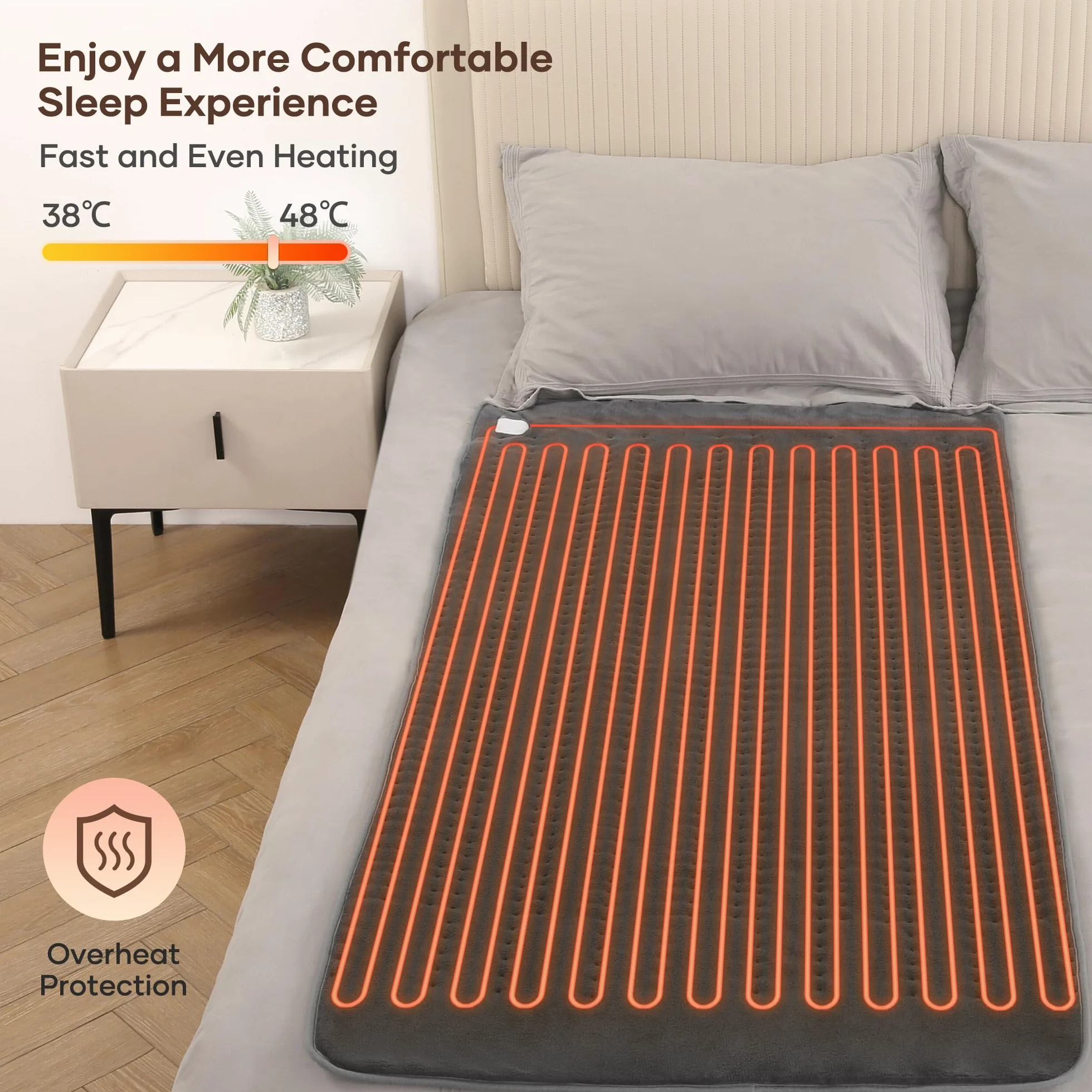 Elektryczna mata grzewcza 150 x 80 cm szara z 10 stopniami temperatury automatyczne wyłączanie