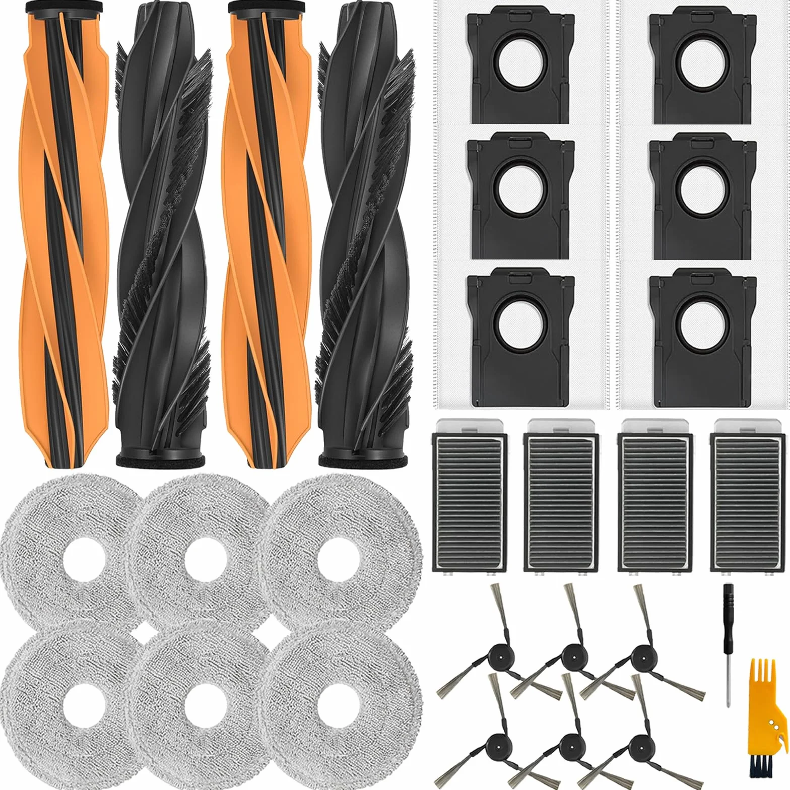 Akcesoria do Dreame L40s Pro Ultra/ X50 Ultra Complete/X50 Master/ L50 Pro Ultra i do odkurzacza Mova V50 Ultra Complete, 2 szczotki główne, 4 filtry, 6 worków do kurzu, 6 ściereczek, 6 szczotek
