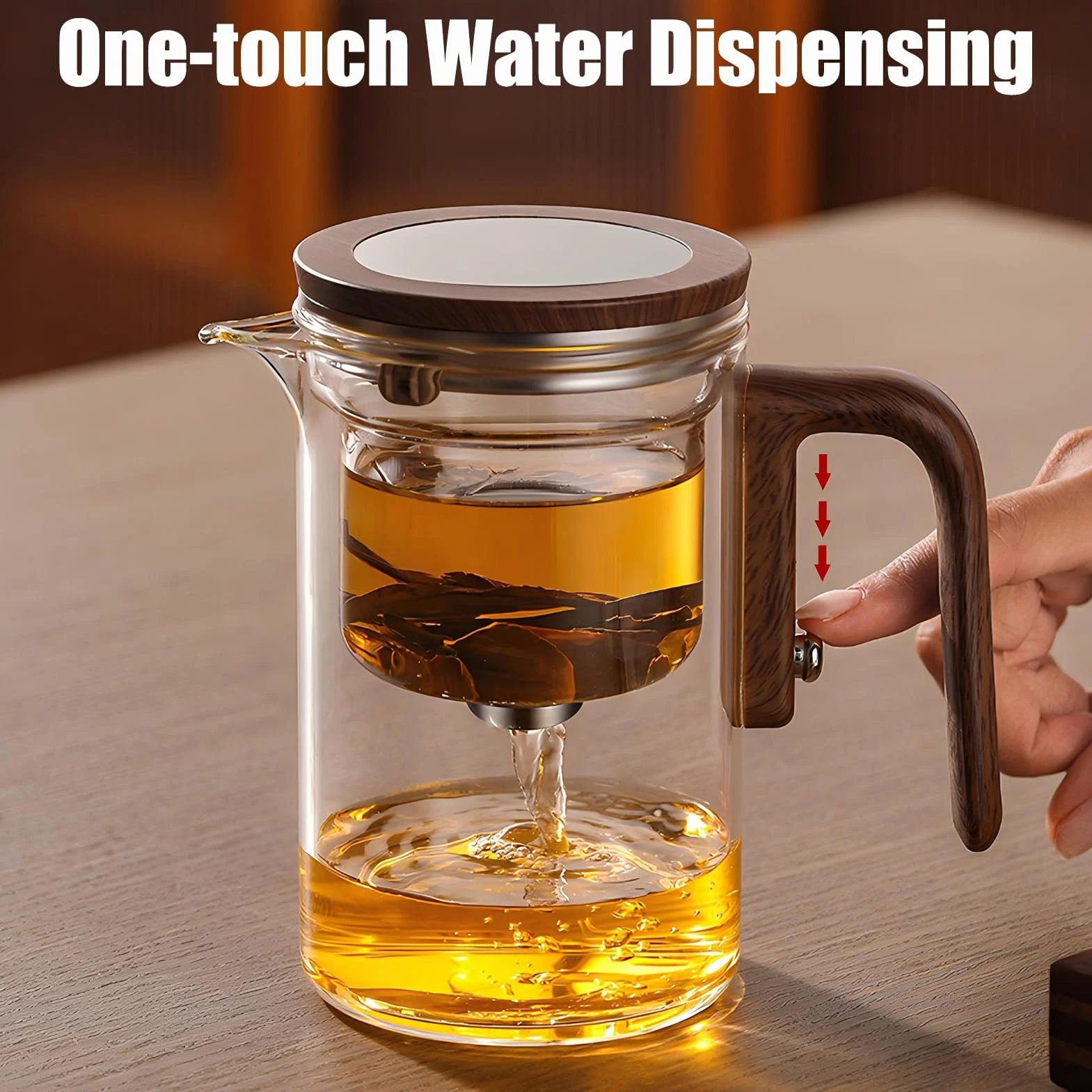 Magiczny szklany czajniczek z wypełniaczem wody i sitkiem – dozownik kontroli prasy Enchantipot do dobrego samopoczucia i popołudniowej herbaty (800 ml)