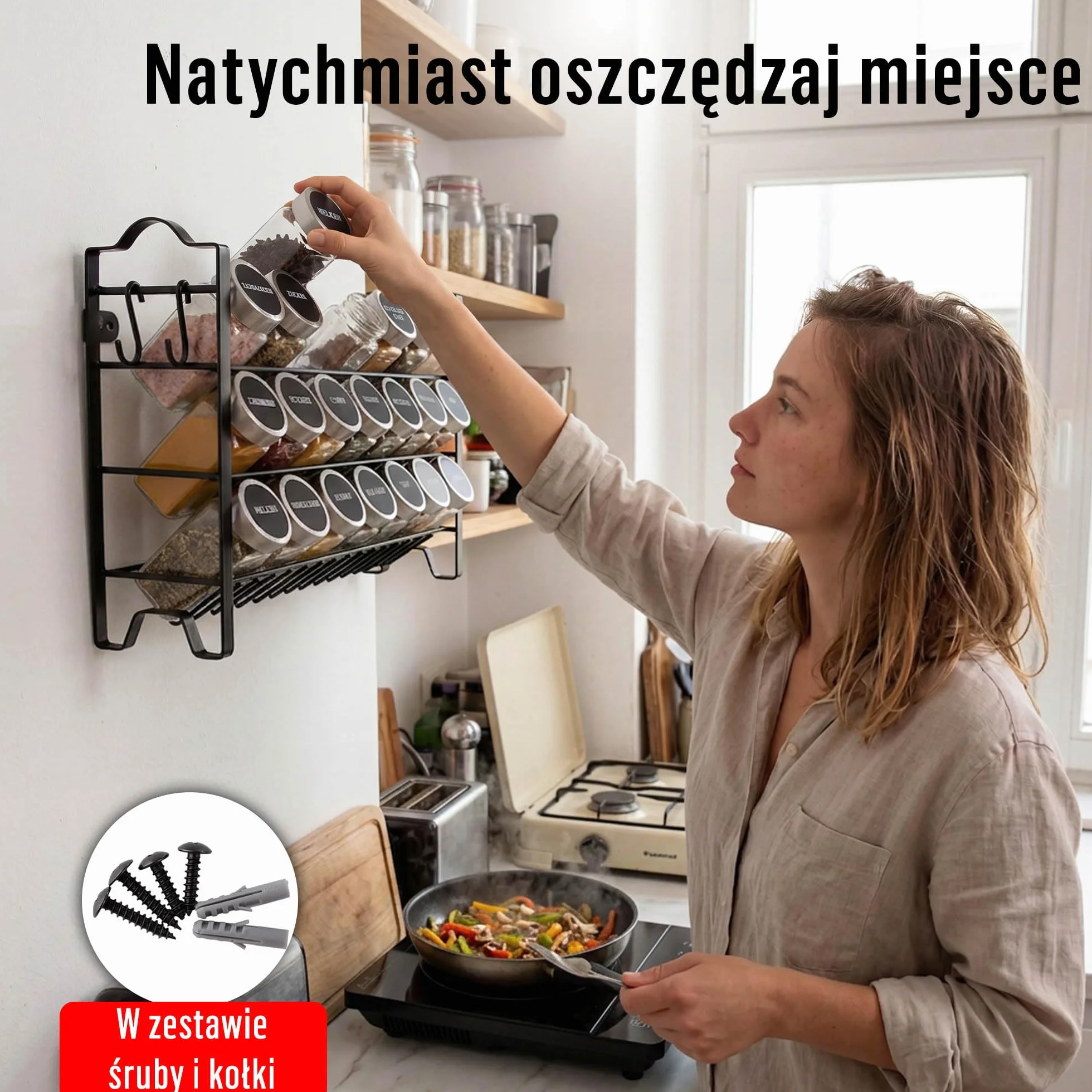 Deco haus Stojak na Przyprawy 3-poziomowy Metalowy Organizer Kuchenny 24 Słoiczki Czarny