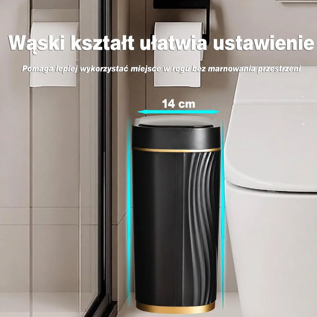 Automatyczny kosz na śmieci 8L z czujnikiem – Elektryczny pojemnik na odpady z pokrywą, hermetyczny i bezdotykowy – Kompaktowy do łazienki, kuchni, WC i biura – Cichy – Czarny