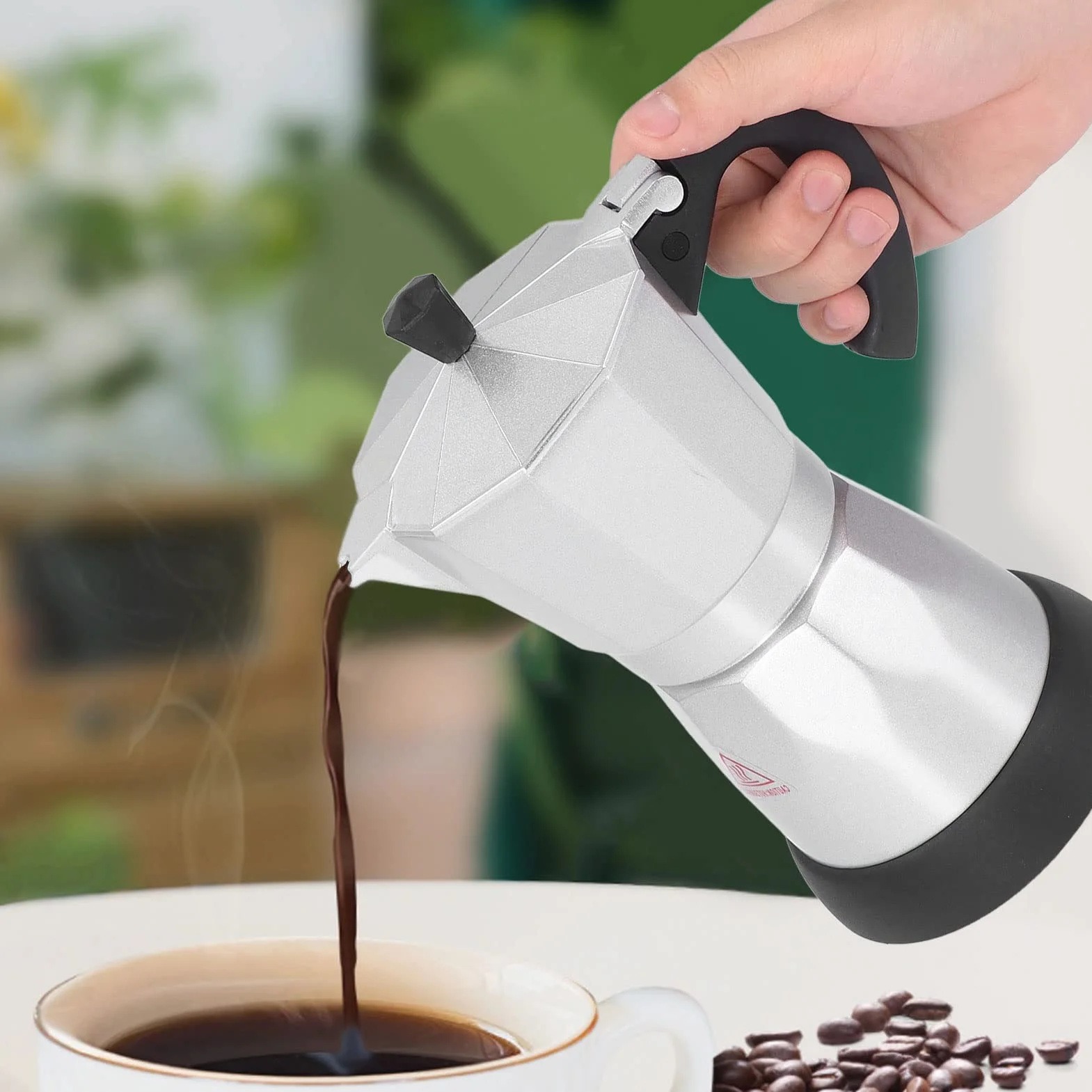 BuyWeek Elektryczny zaparzacz do espresso, 480 W, elektryczna maszyna do espresso, aluminiowy dzbanek Moka Pot 300 ml, wtyczka EU 220 V-240 V