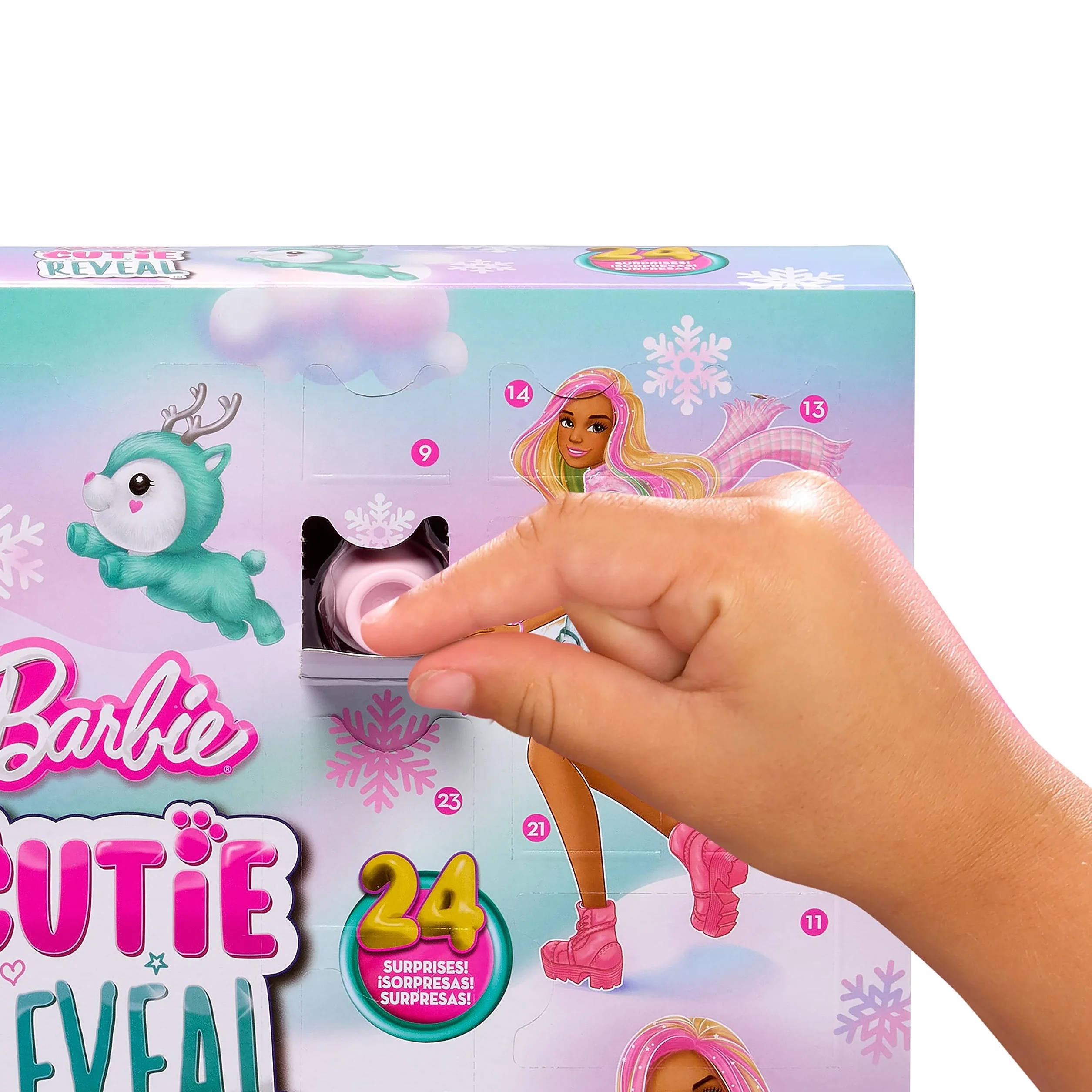 Barbie Cutie Reveal Kalendarz adwentowy z lalką, 24 niespodziankami i zmianą koloru, HJX76