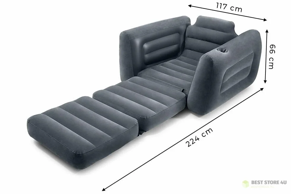 Intex Dmuchany Fotel, Szary, 117 x 224 x 66 cm