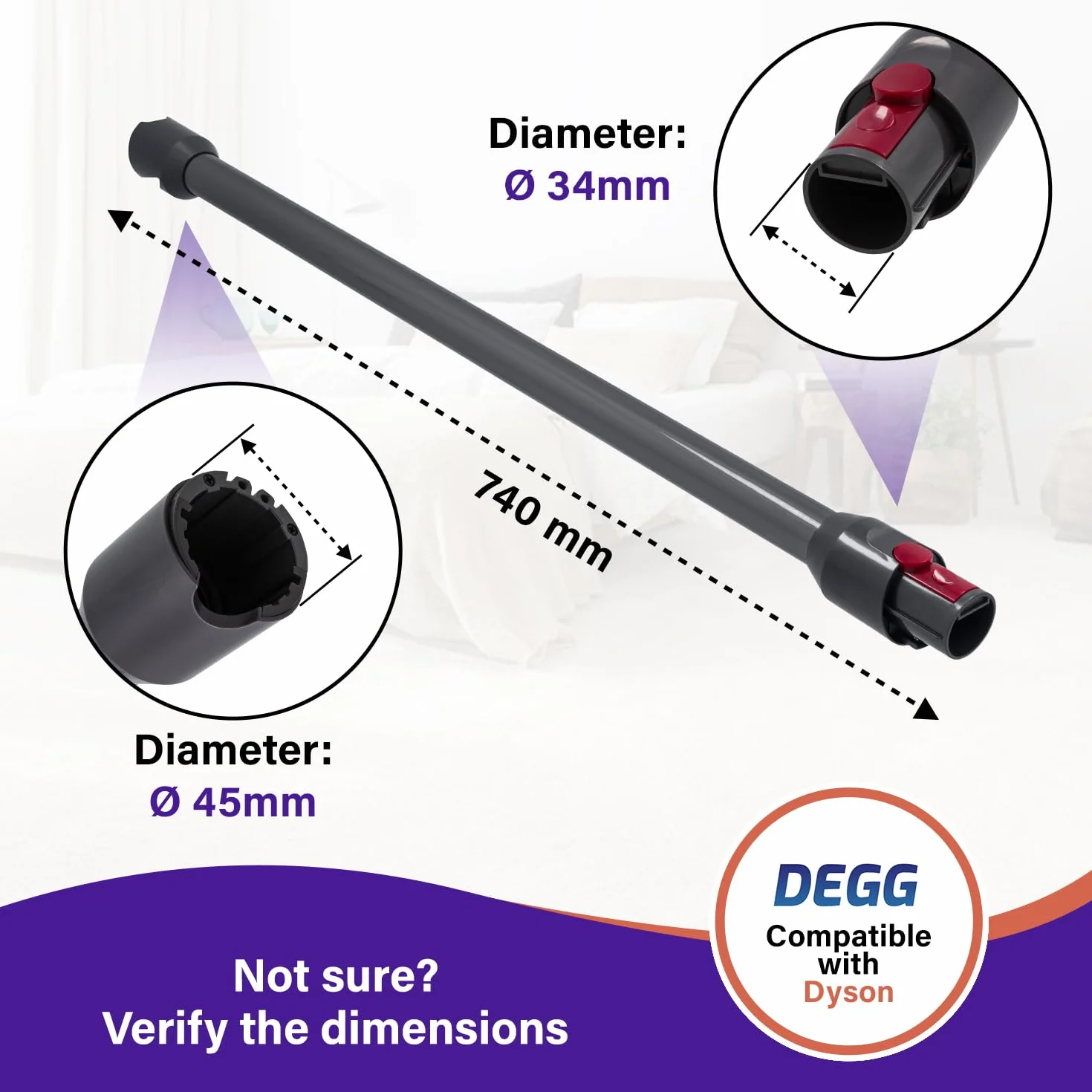 DEGG Wąż do odkurzacza kompatybilny z Dyson V12 34 mm przedłużający ciemnoszary