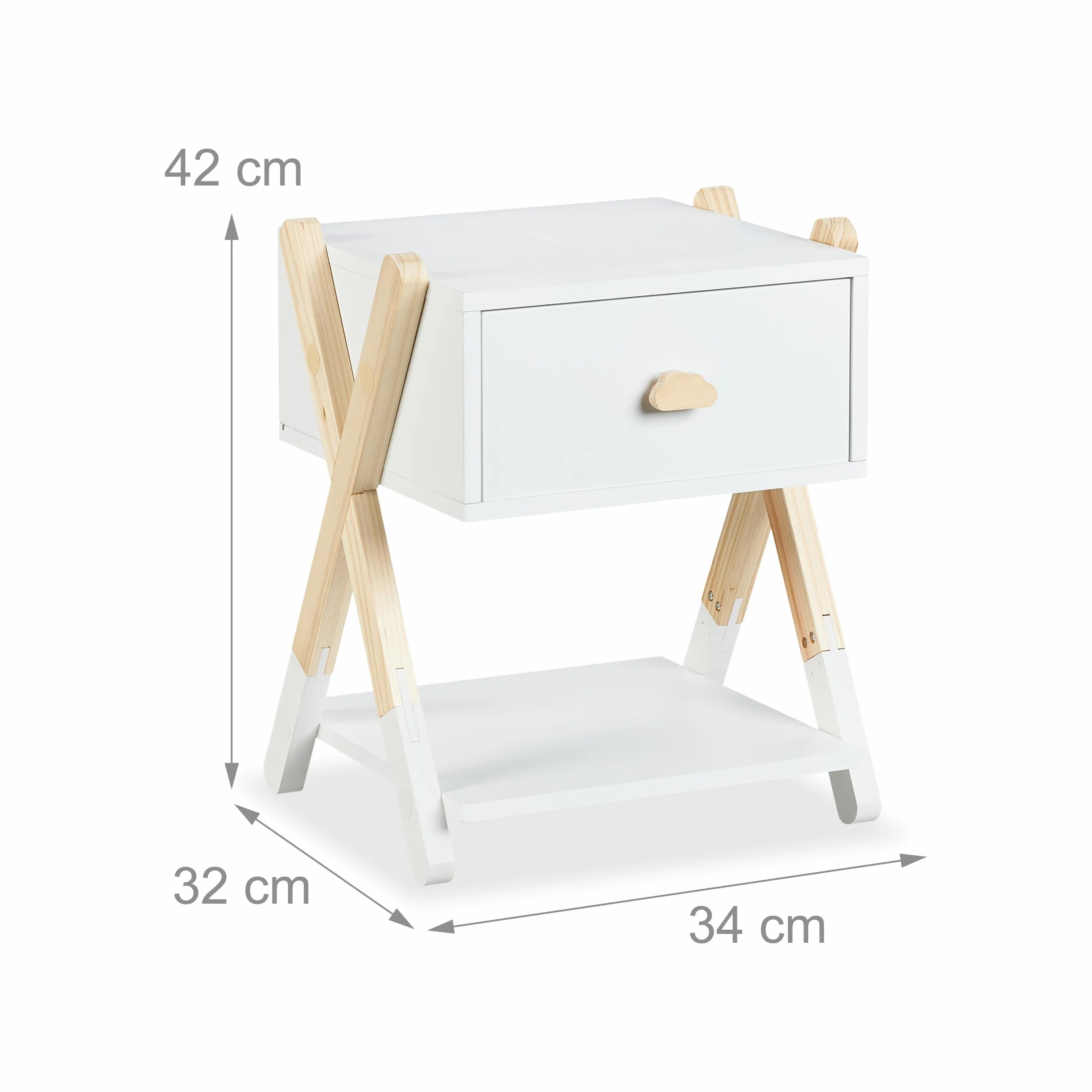 Relaxdays Stolik nocny dla dzieci 42x34x32 cm drewno MDF biały naturalny