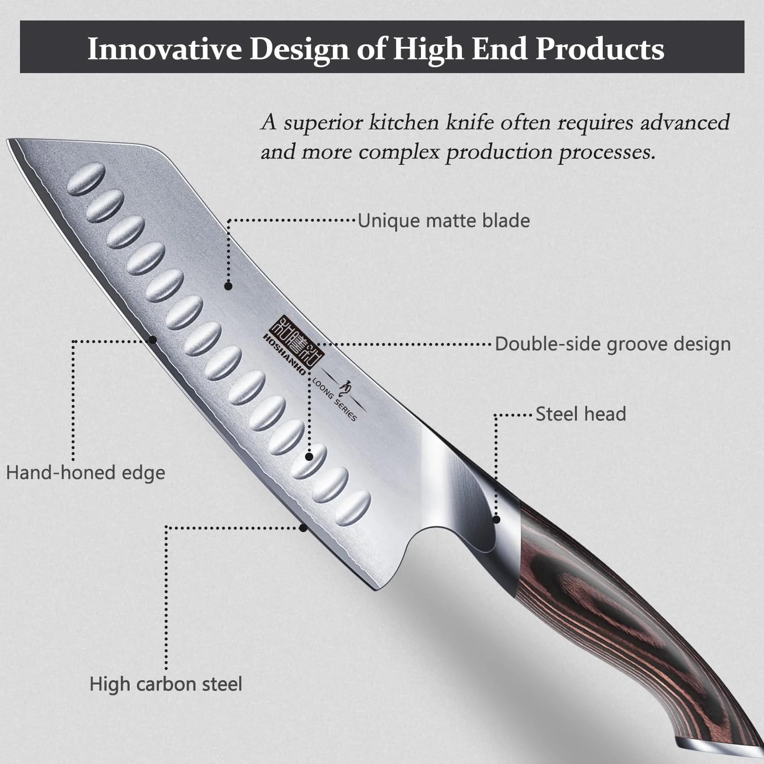 HOSHANHO Nóż Santoku 18 cm, nóż szefa kuchni, ergonomiczny uchwyt