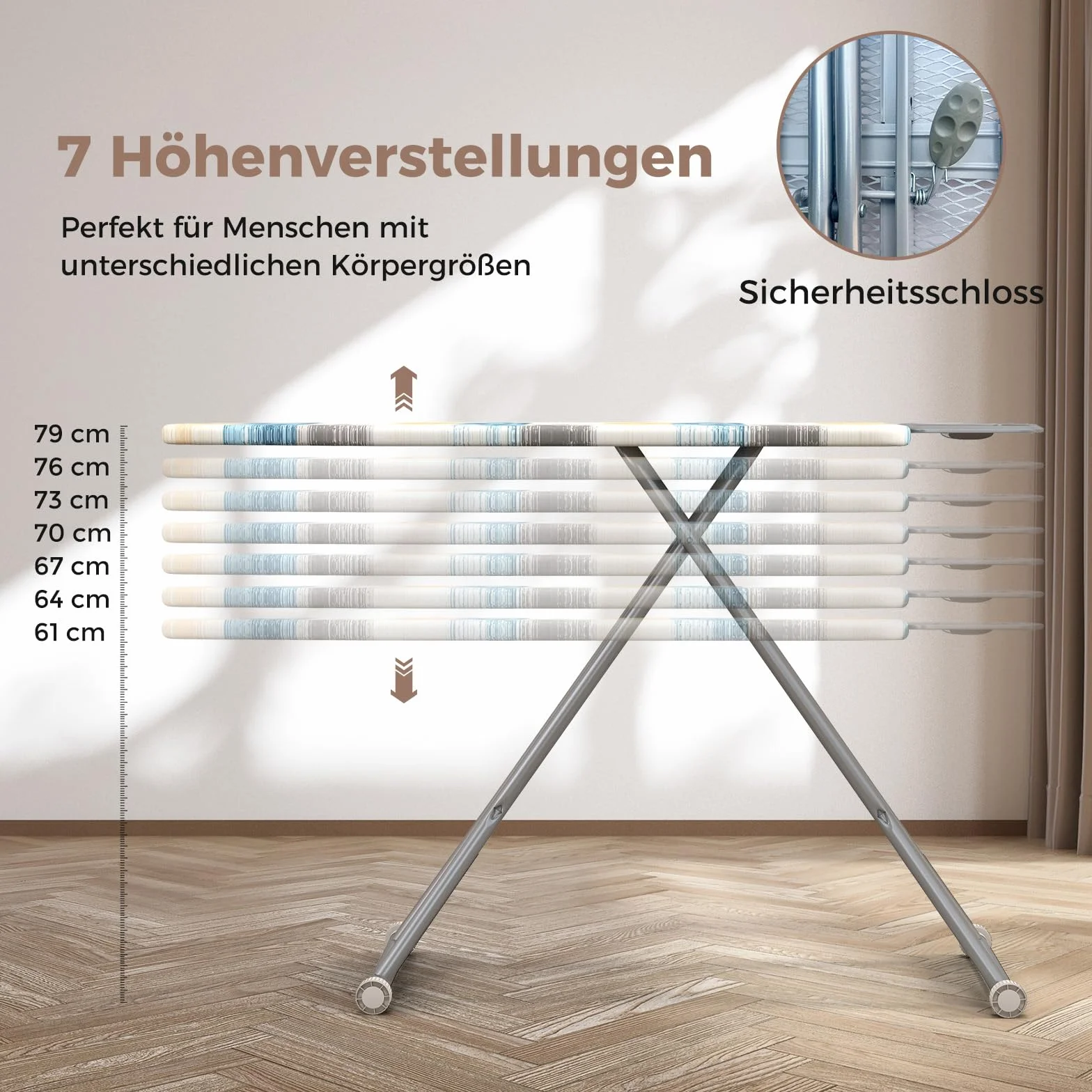 COSTWAY Składana deska do prasowania z regulacją wysokości, 30 kg, 123x42 cm