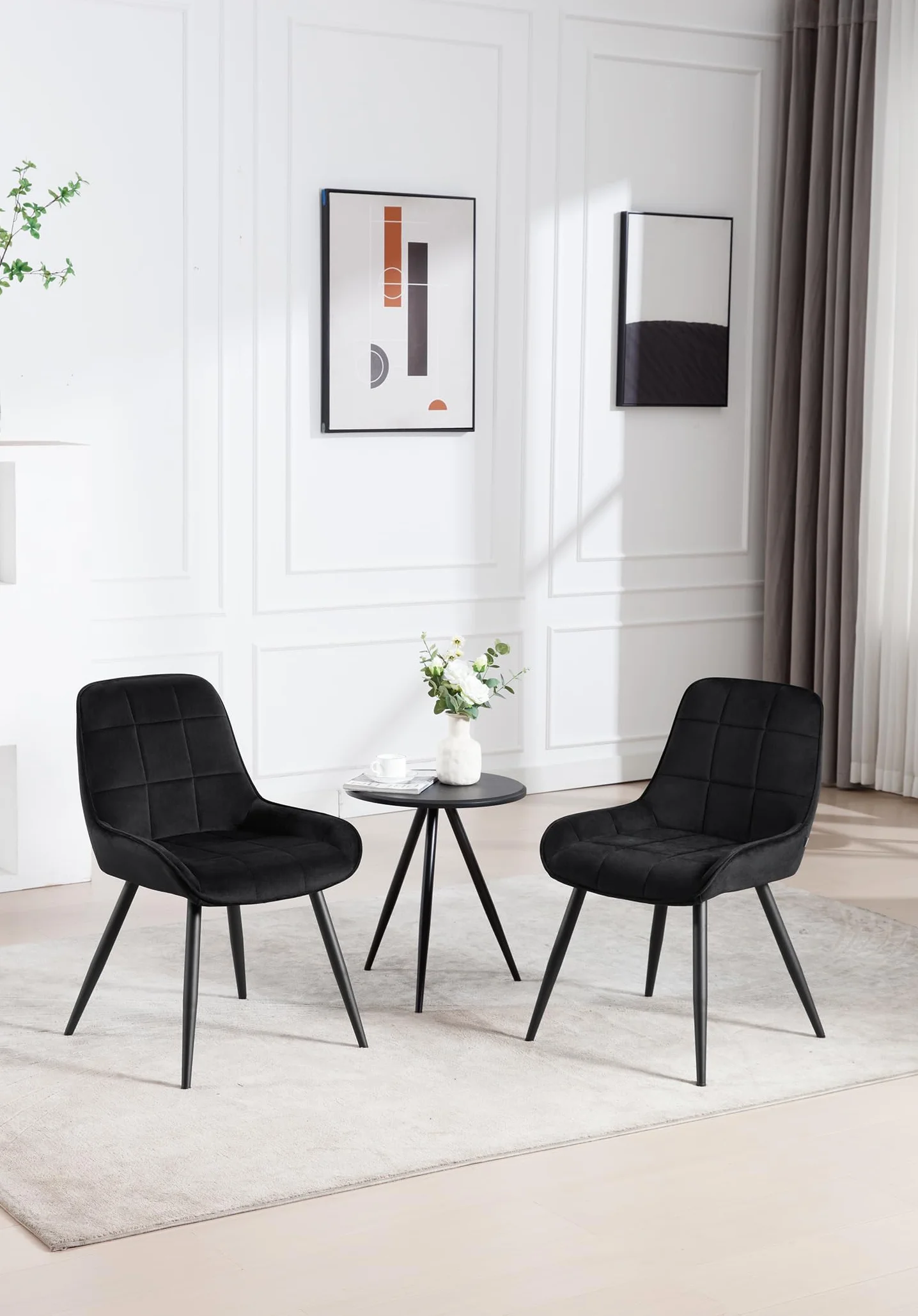 WOLTU 2 x krzesła do jadalni, tapicerowane, aksamitne, krzesło akcentujące do salonu, sypialni, kuchni, ergonomiczne krzesło z oparciem, czarne, BH331sz-2