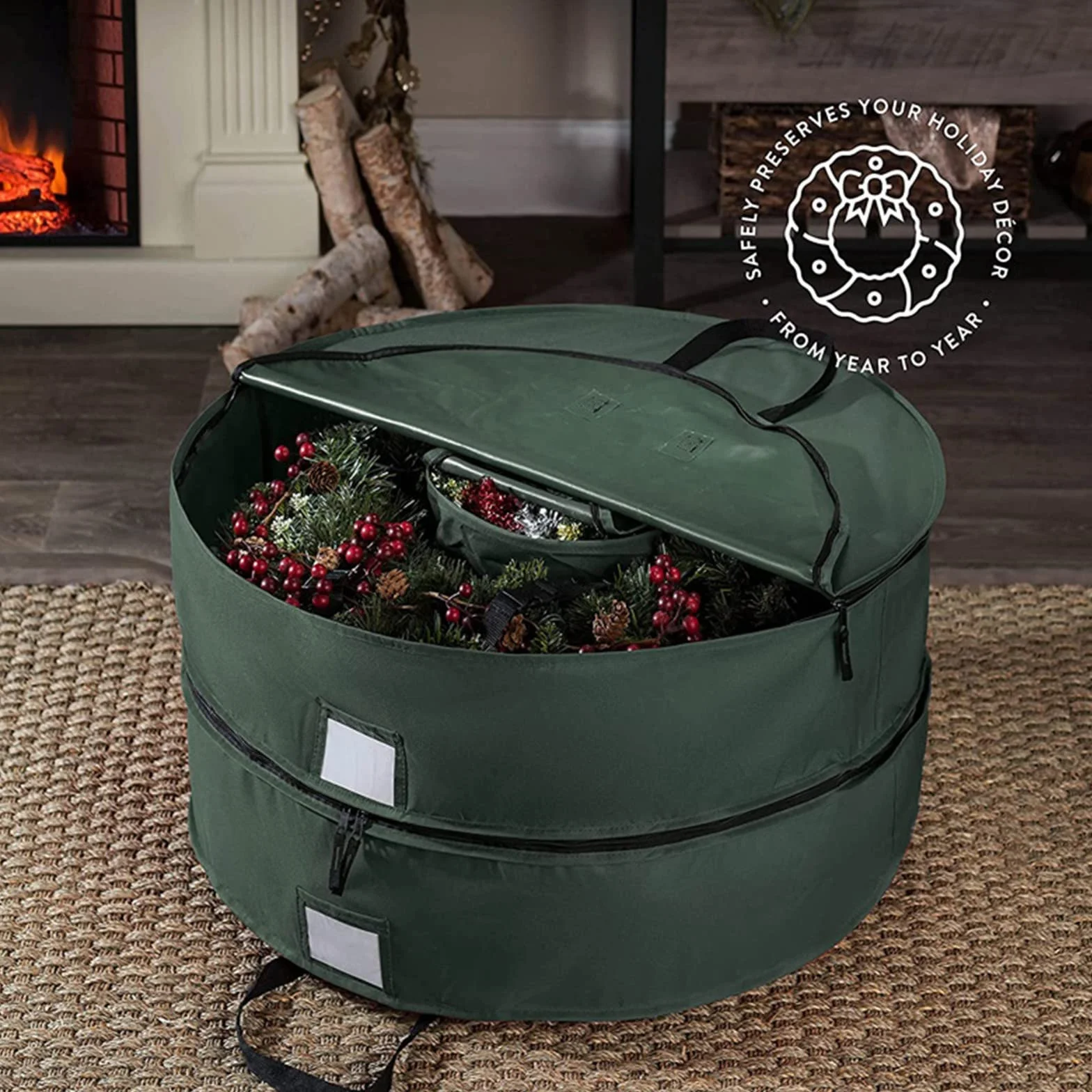 Torba do przechowywania wieńców, 61 cm, 1-pak pojemnik do przechowywania wieńców bożonarodzeniowych, czerwony, wodoodporny plastikowy materiał, uchwyt na wieniec, pomieści 61 cm wieńce do całorocznego
