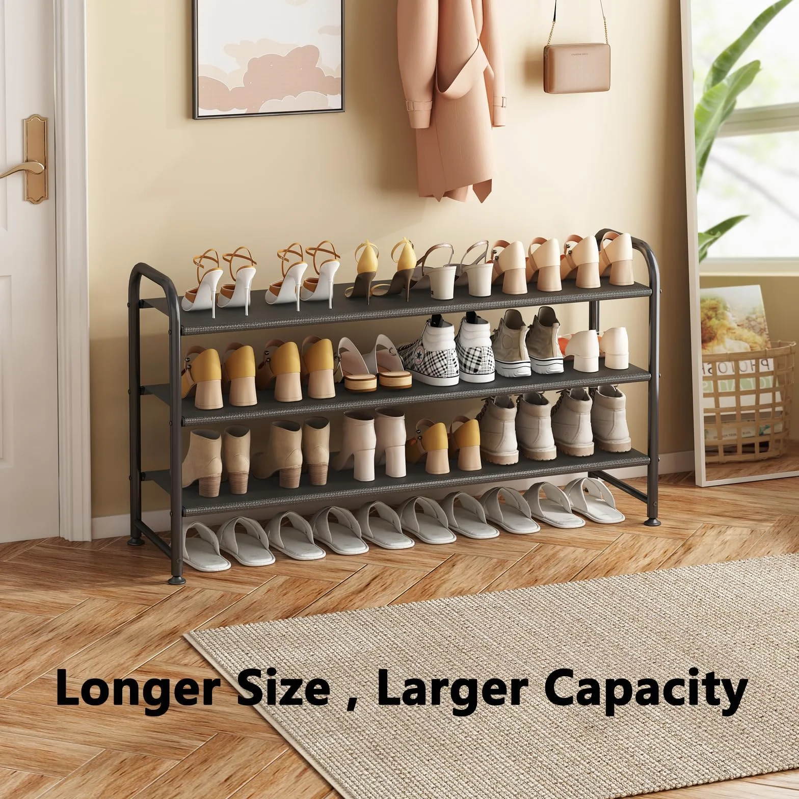 Stojak na buty 3-poziomowy Metalowy Organizer 12-18 par Czarny 29 x 108 x 62 cm