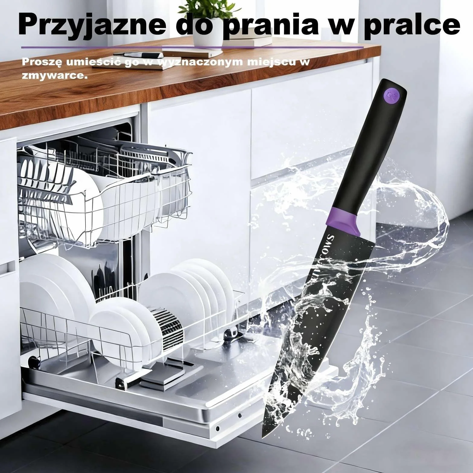 14-elementowy zestaw noży kuchennych, wytrzymały zestaw noży do gotowania o ostrzu jak brzytwa z niemieckiej stali nierdzewnej w bloku i szlifierce, profesjonalny zestaw noży do kuchni (Fioletowy)