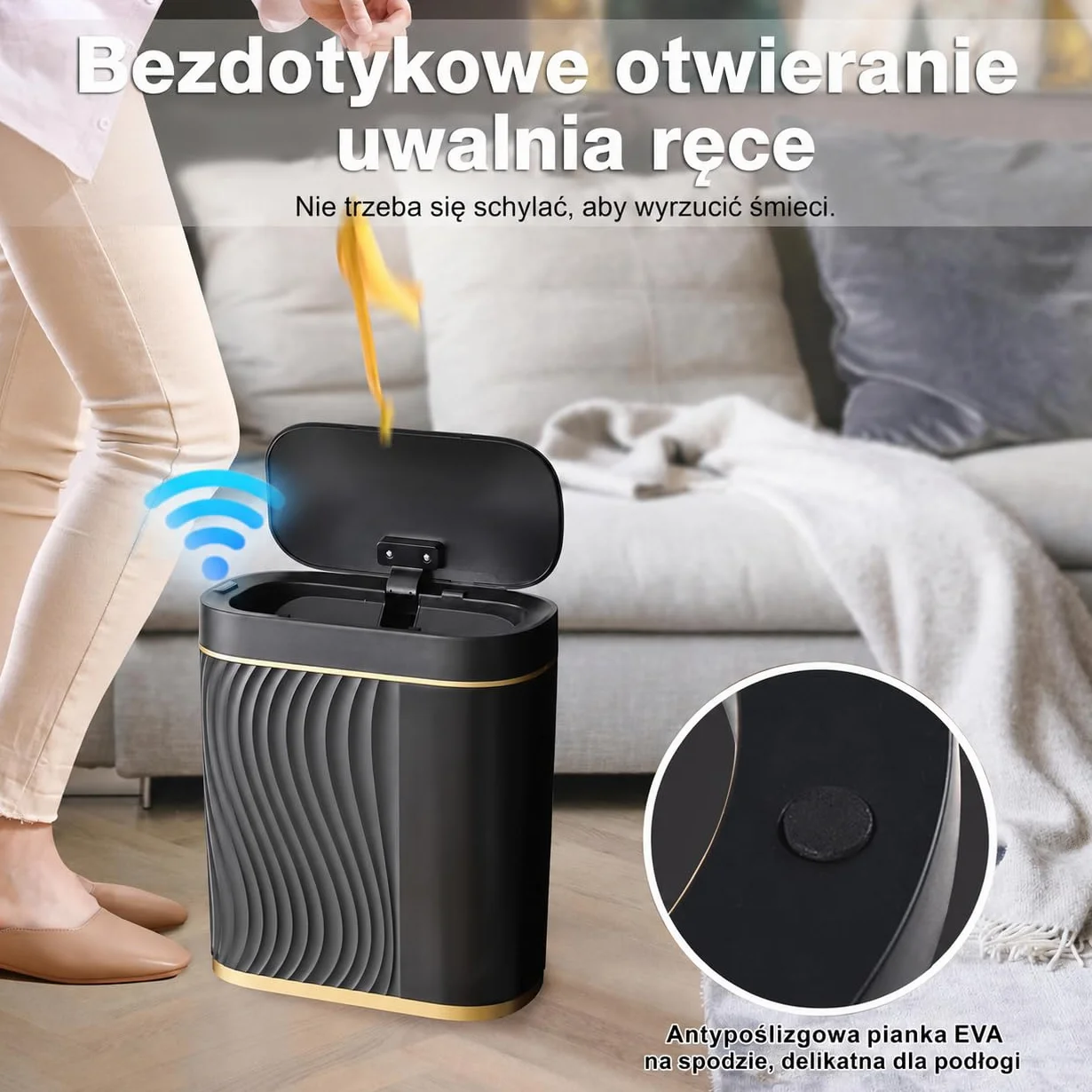 Automatyczny kosz na śmieci 8L z czujnikiem – Elektryczny pojemnik na odpady z pokrywą, hermetyczny i bezdotykowy – Kompaktowy do łazienki, kuchni, WC i biura – Cichy – Czarny