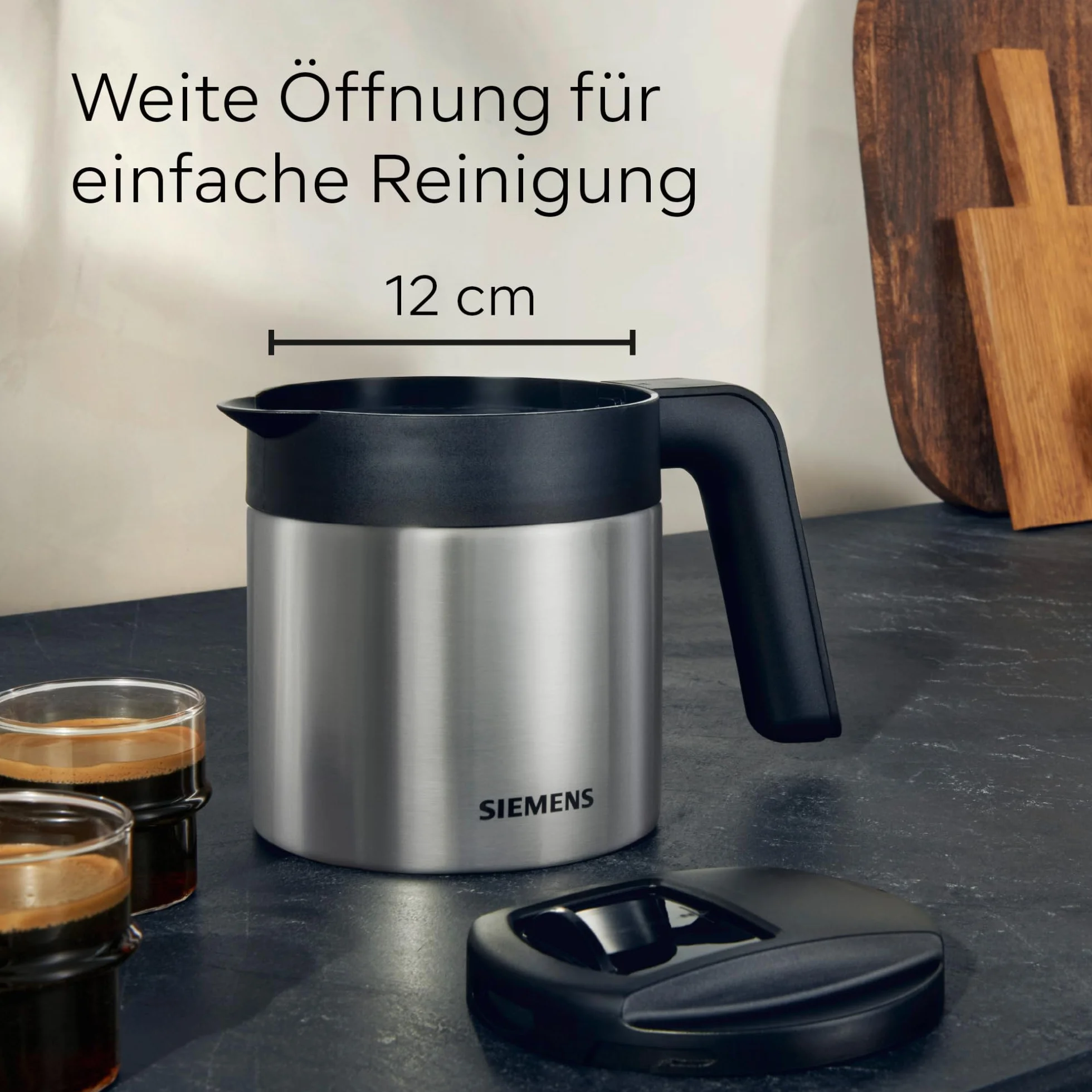 Siemens Termiczny dzbanek do kawy TZ40001, bezpośrednie parzenie z ekspresu do kawy, funkcja utrzymania ciepła, przesuwna pokrywa, łatwy do czyszczenia, idealny do EQ500, EQ700, EQ6 Plus i EQ900, 1 l,