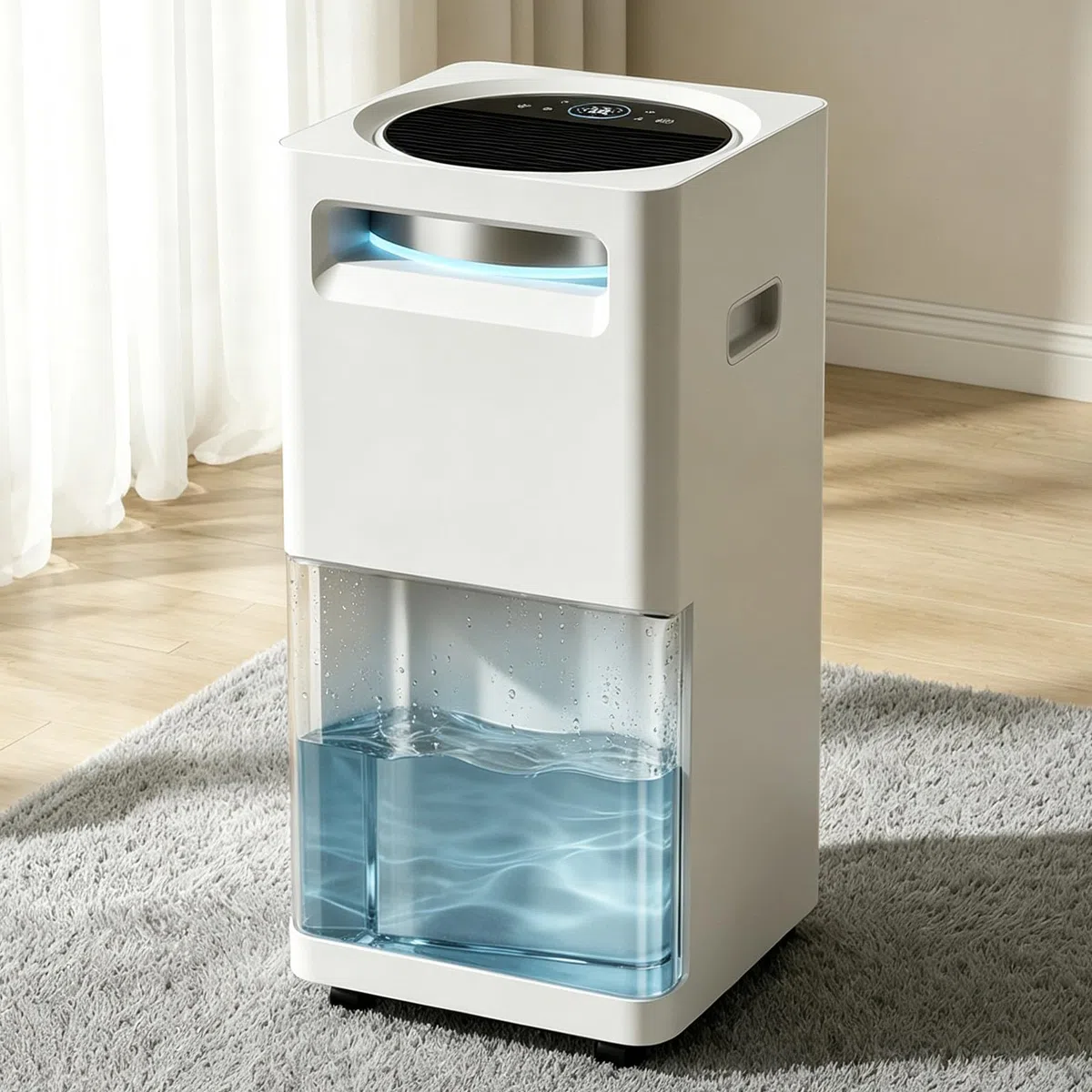 Osuszacz powietrza 80 l/dobę do domu, inteligentny tryb suszenia | Zasięg 200 m², ciągłe odprowadzanie wody, kółka, uchwyt i wyświetlacz wilgotności LED