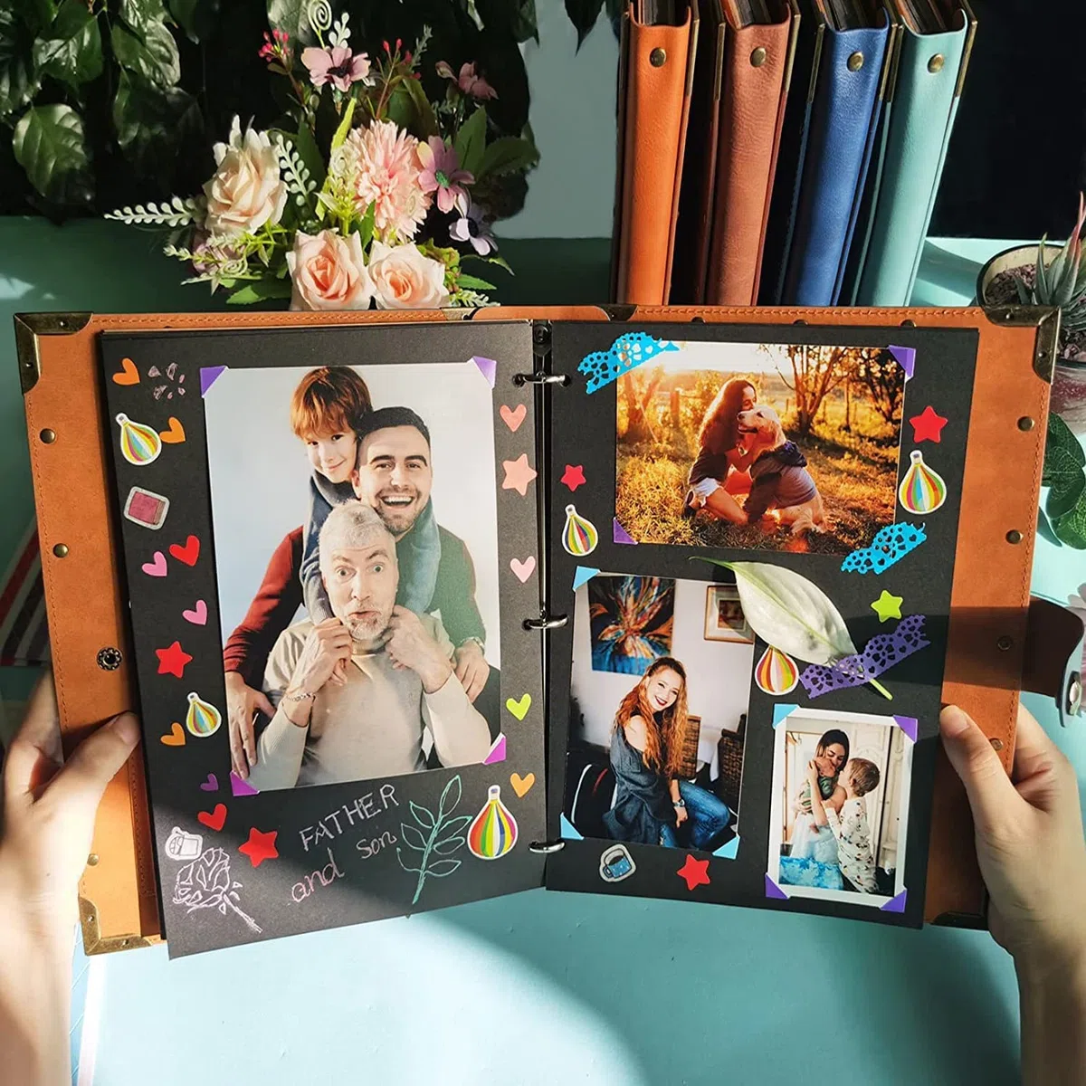 ZEEYUAN Album fotograficzny, do scrapbookingu z miękkiego albumu ze skóry DIY 60 czarnych stron Rodzina Księga gości specjalny ślub Boże Narodzenie Walentynki prezenty urodzinowe wyjątkowy prezent