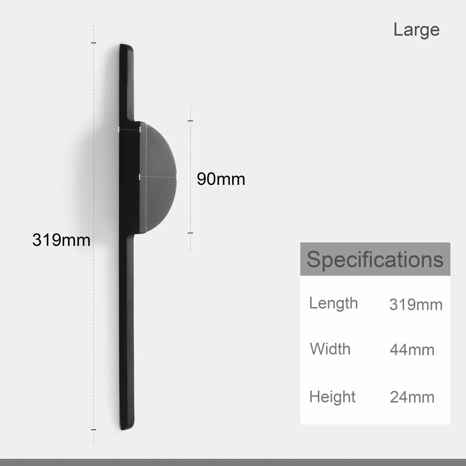 1 szt. Półokrągły uchwyt meblowy Półokrągły uchwyt ze stopu ze śrubą 190/319 mm Pokrętło Solidny stop Czarny/złoty/szary minimalistyczny nowoczesny (Color : 319mm black)