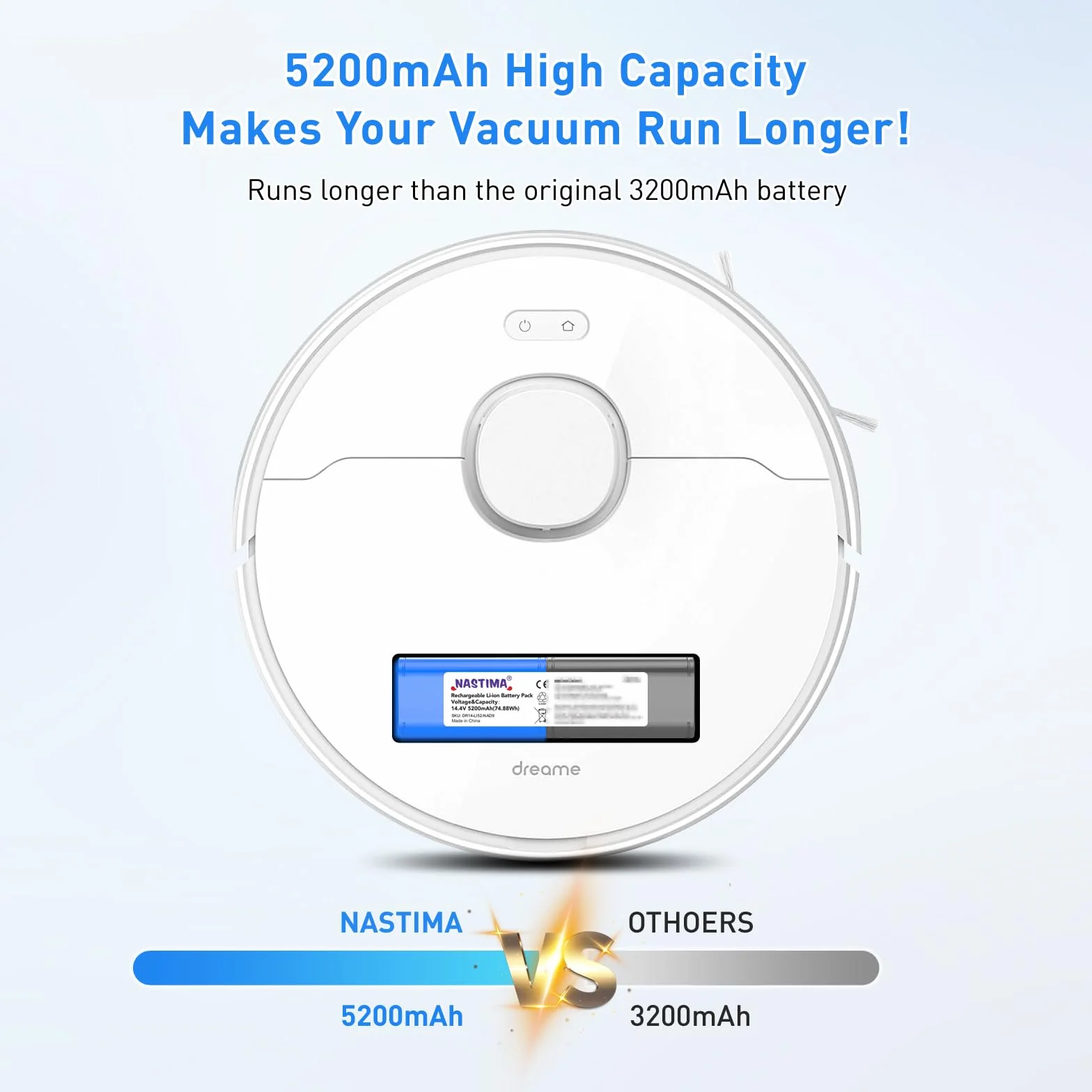 NASTIMA 14.4V 5200mAh Li-Ion Battery Replacement for Dreame D9 F9 L10, Bateria do D9 Pro, D9 MAX, D10 Plus, D10s, L10s Ultra Series Odkurzacz