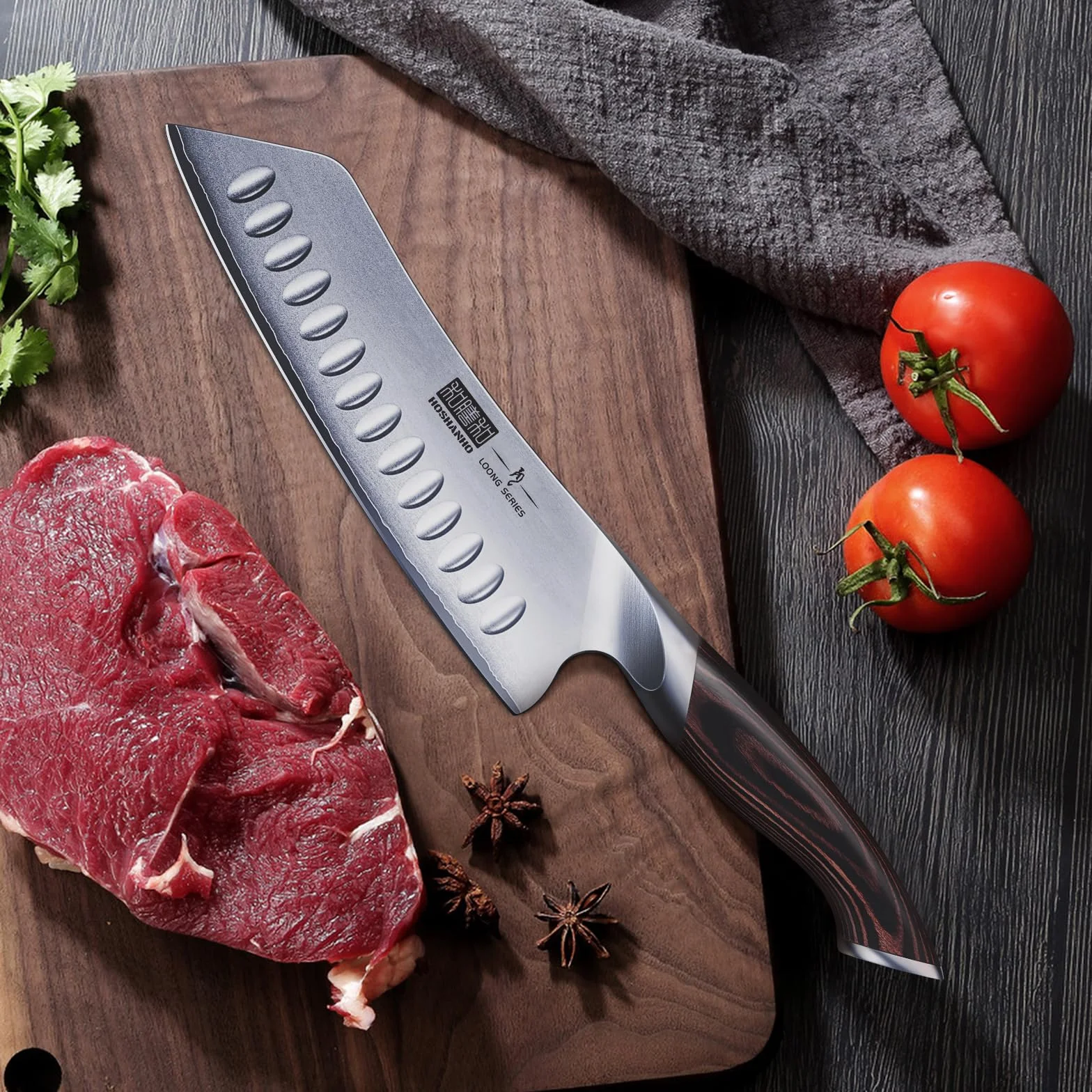 HOSHANHO Nóż Santoku 18 cm, nóż szefa kuchni, ergonomiczny uchwyt