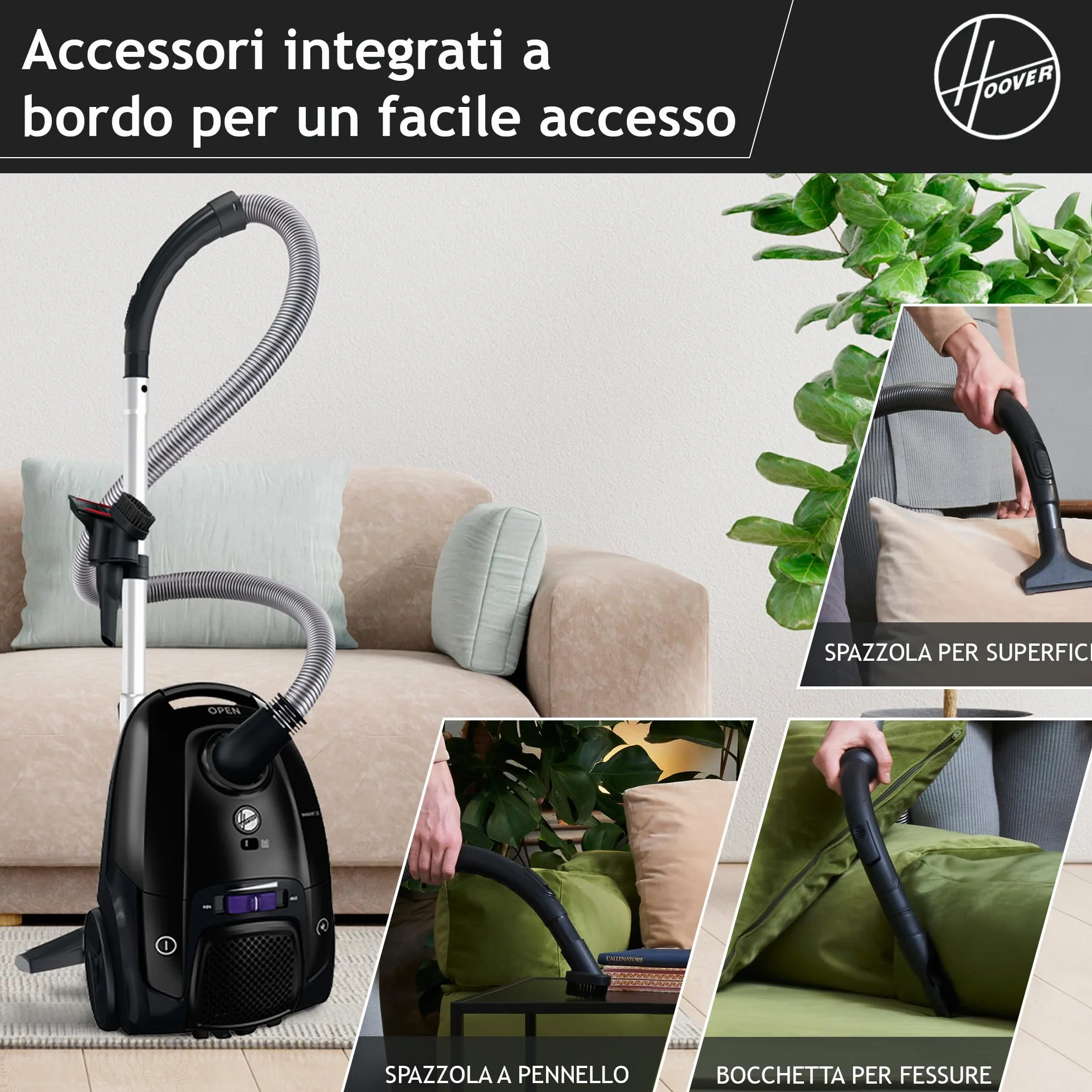 Hoover Telios odkurzacz podłogowy z workiem – kompaktowy, cichy 69 dBA, worek 3,5 l, lekki odkurzacz przewodowy, dysza do parkietu, zintegrowane akcesoria, promień roboczy 9,6 m, filtr pyłu EPA12