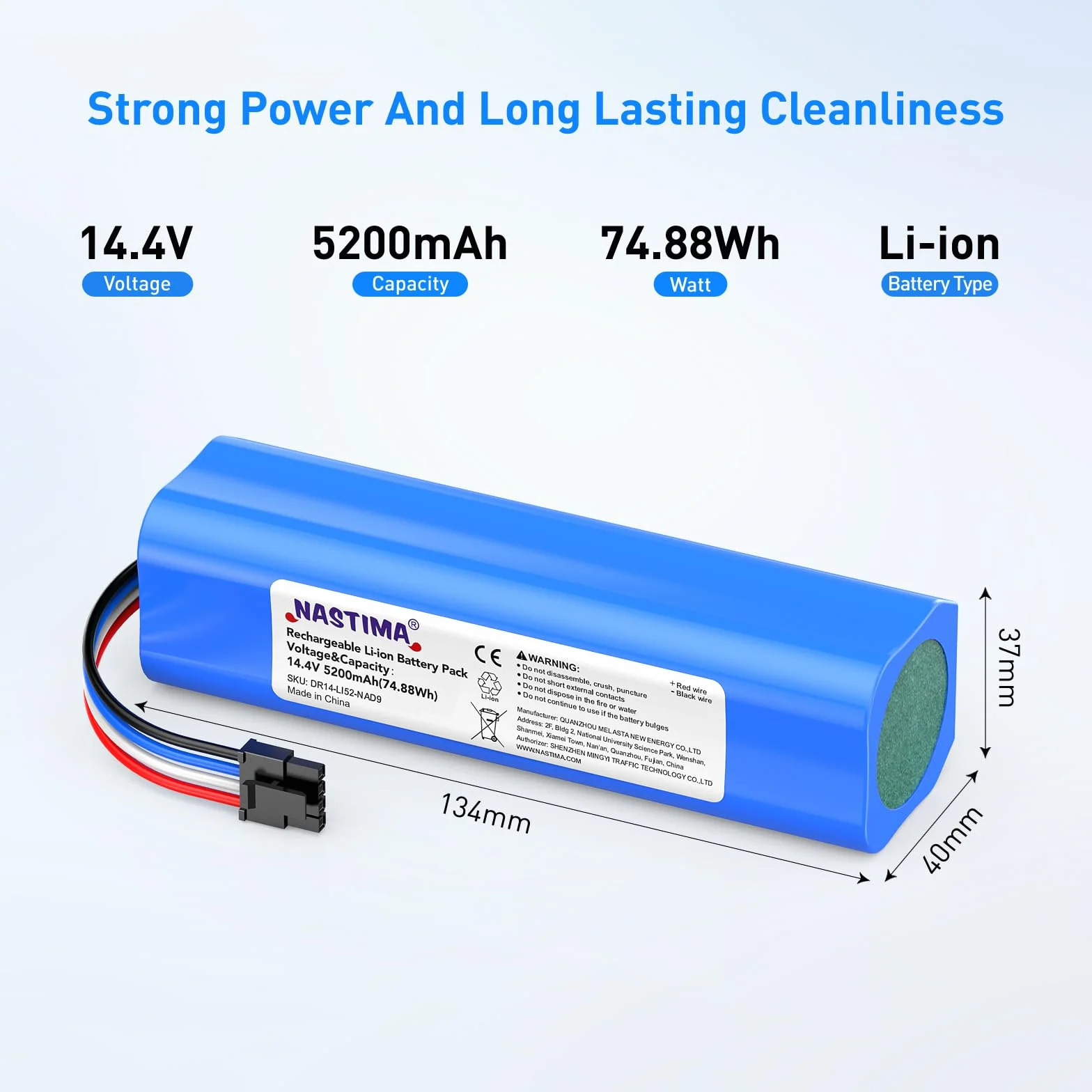 NASTIMA 14.4V 5200mAh Li-Ion Battery Replacement for Dreame D9 F9 L10, Bateria do D9 Pro, D9 MAX, D10 Plus, D10s, L10s Ultra Series Odkurzacz