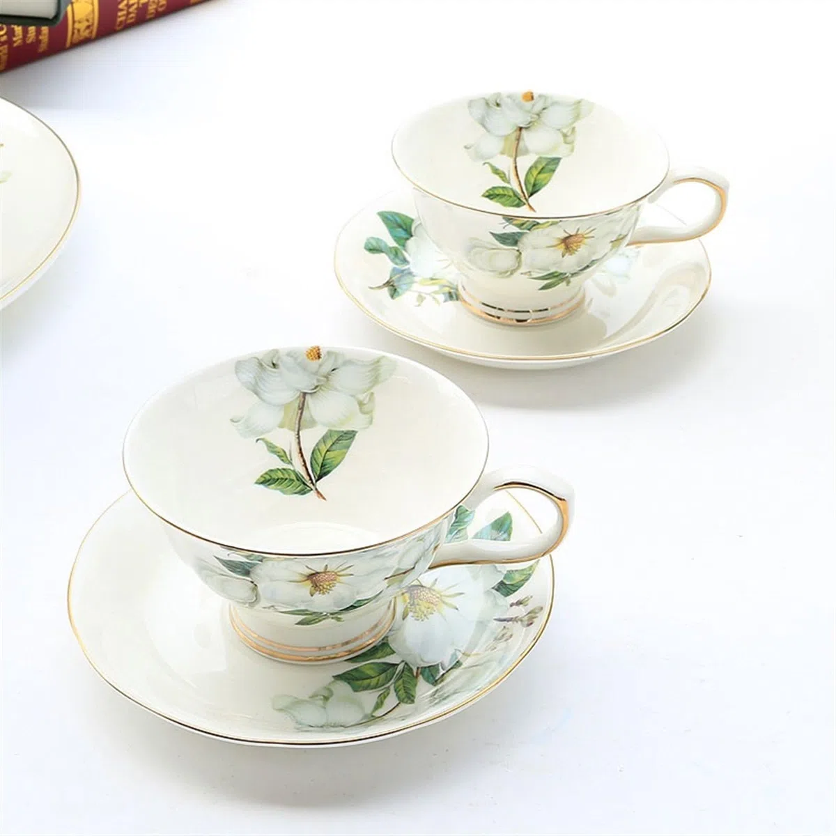 Filiżanka do herbaty i spodki, zestaw 6 sztuk, vintage, kwiatowe, ceramiczne filiżanki do kawy ze srebrnym stojakiem na podwieczorki, wesele, przyjęcie