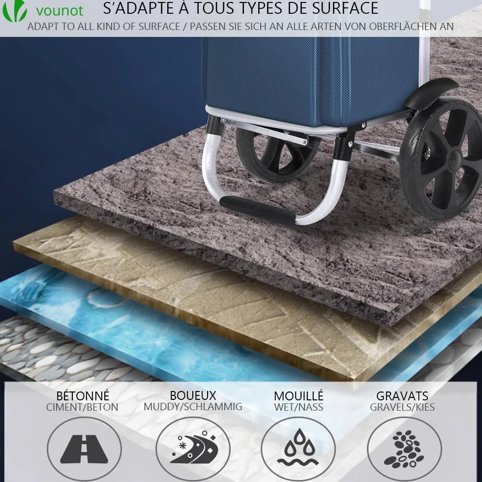 VOUNOT Wózek na zakupy 2 koła aluminiowy z wodoodporną przegrodą Składany wózek na zakupy 2 w 1 Torba na wózek granatowy 45L